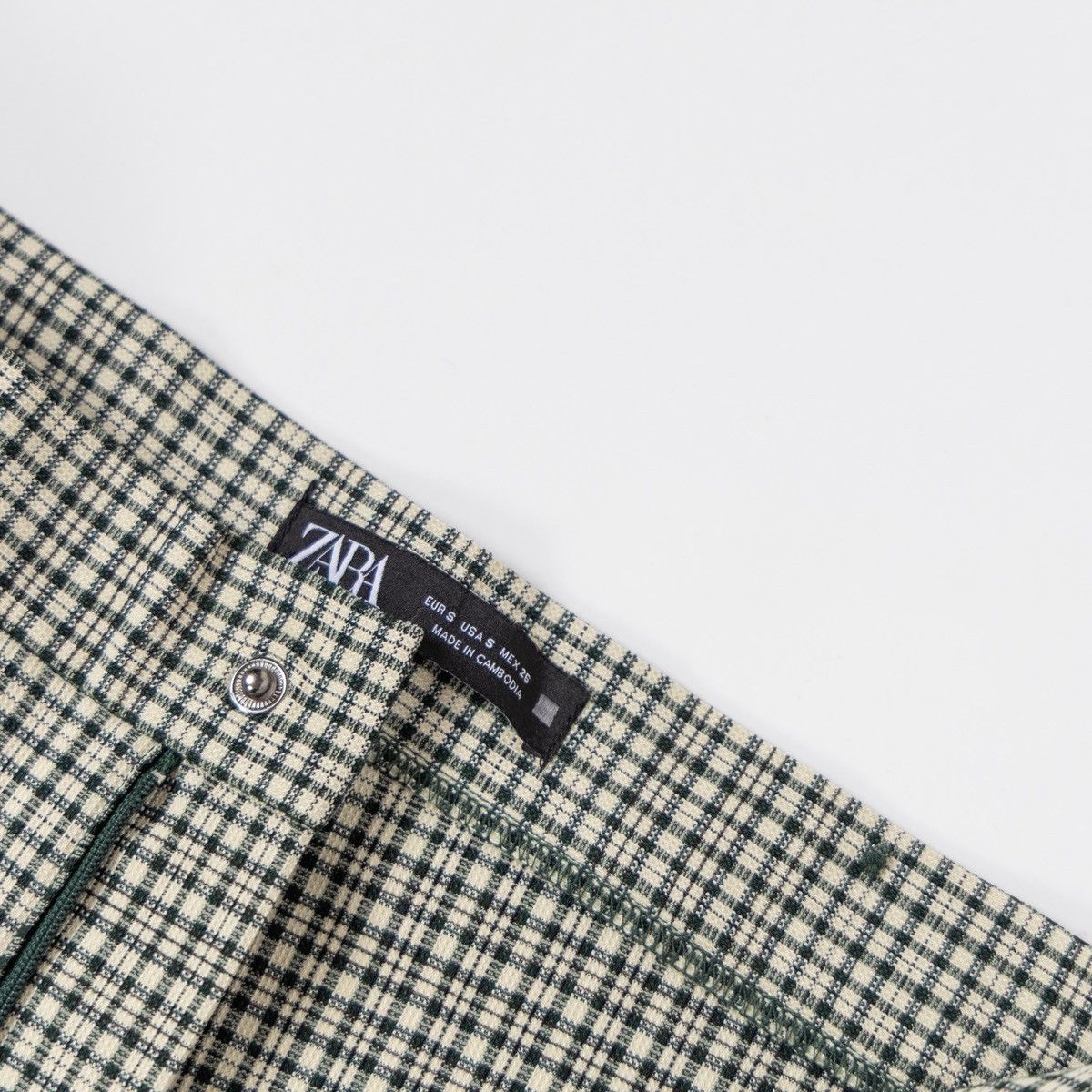 Zara Zara Womens Check Trousers Slim Fit Pants Green Beige Casual Size 26" / US 2 / IT 38 - 5 Thumbnail