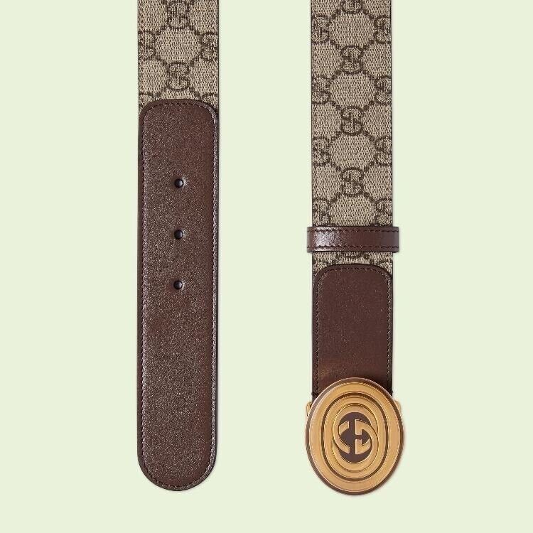 Gucci NEW GUCCI BELT GG BROWN OVAL Gold Buckle Interlocking G Sz 9 Size 36 - 1 Thumbnail