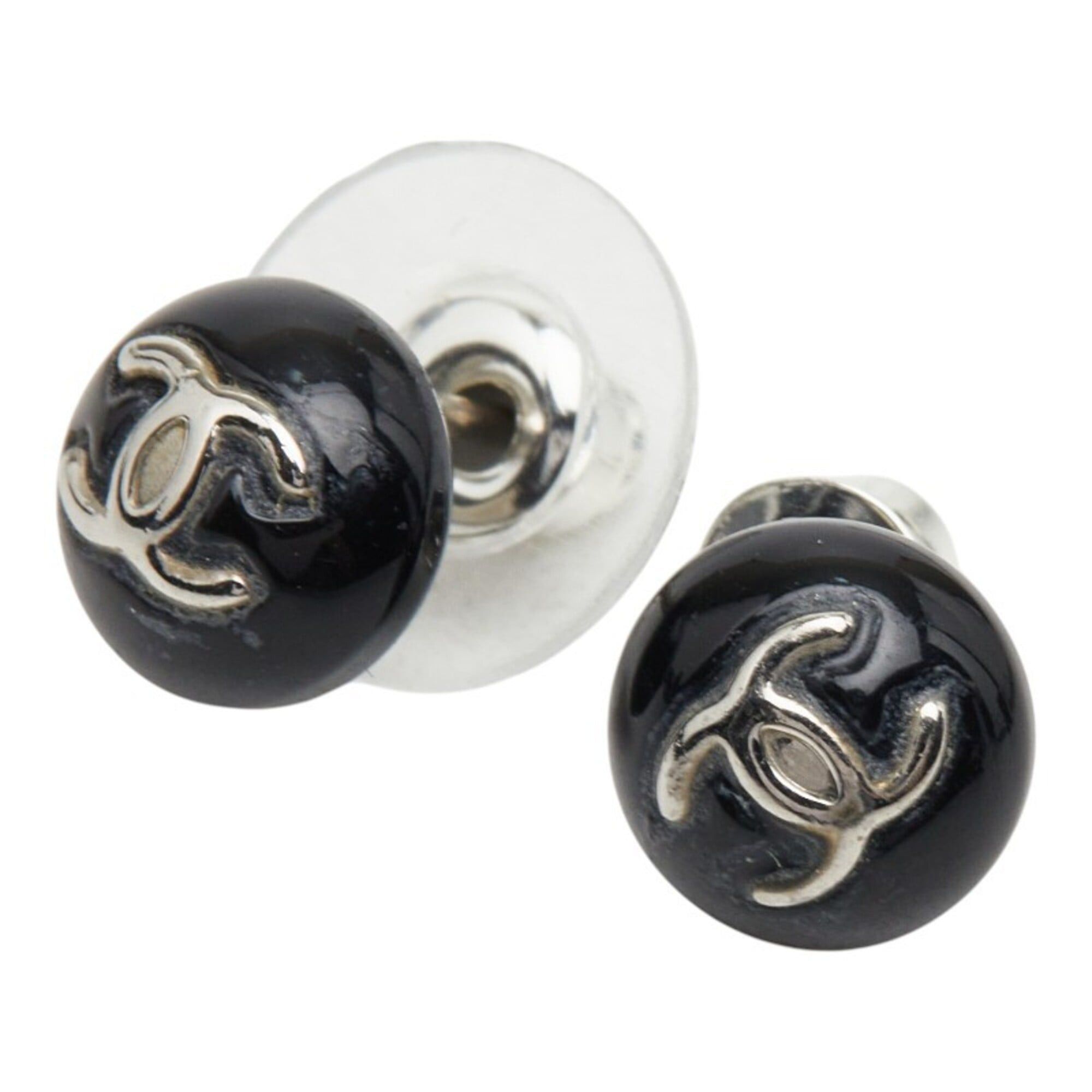Chanel Chanel Coco Mark Stud Earrings, 06V Engraving, Black Plastic Metal, Women's CHANEL Size ONE SIZE - 1 Thumbnail