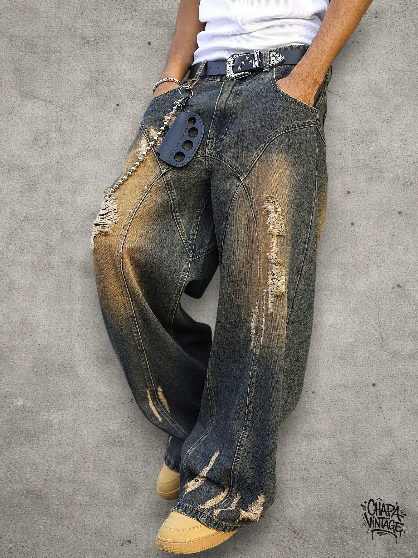 Japanese Brand Washed distressed jeans Size US 34 / EU 50 - 3 Thumbnail