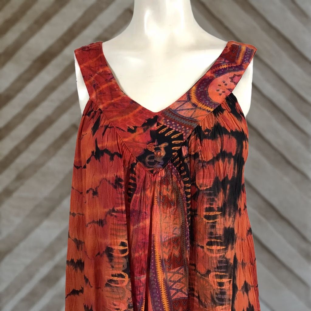Vintage GreaterGood Orange Tie Dye Mandala Print V-Neck Boho Mini Dress Womens S/M Size S / US 4 / IT 40 - 1 Thumbnail