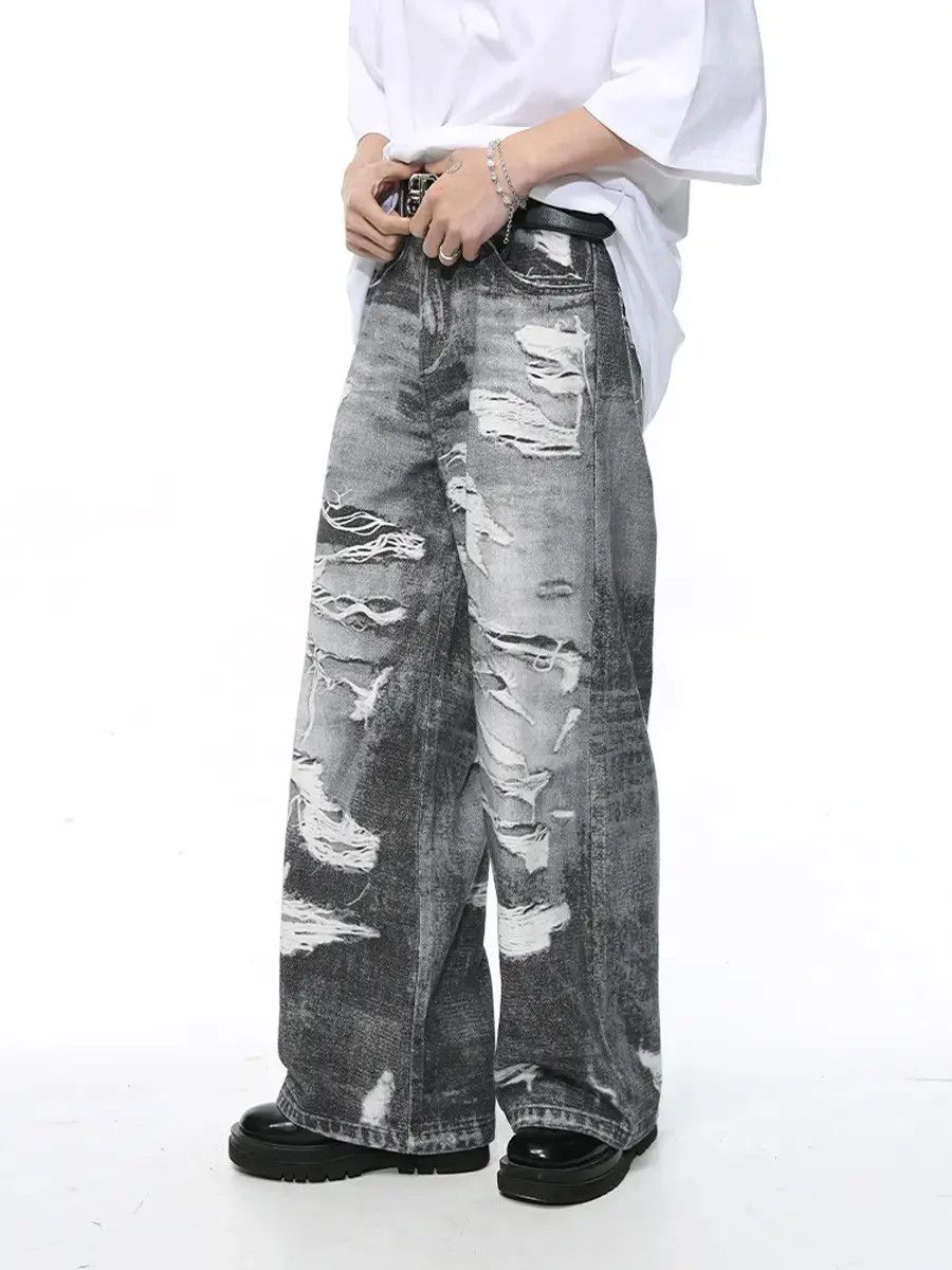 Japanese Brand Retro loose washed ripped jeans Size US 32 / EU 48 - 2 Thumbnail