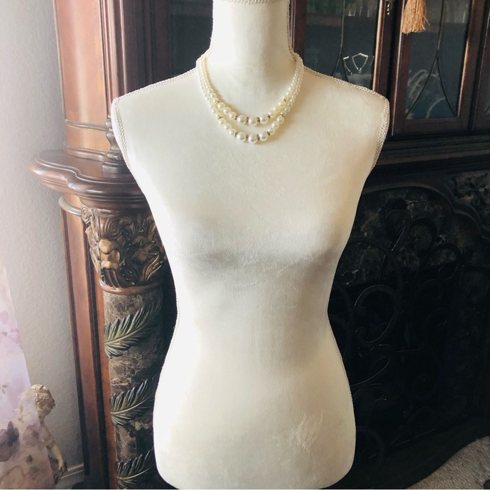 Handmade Handcrafted double strand white acrylic Pearl bead necklace Size ONE SIZE - 5 Thumbnail