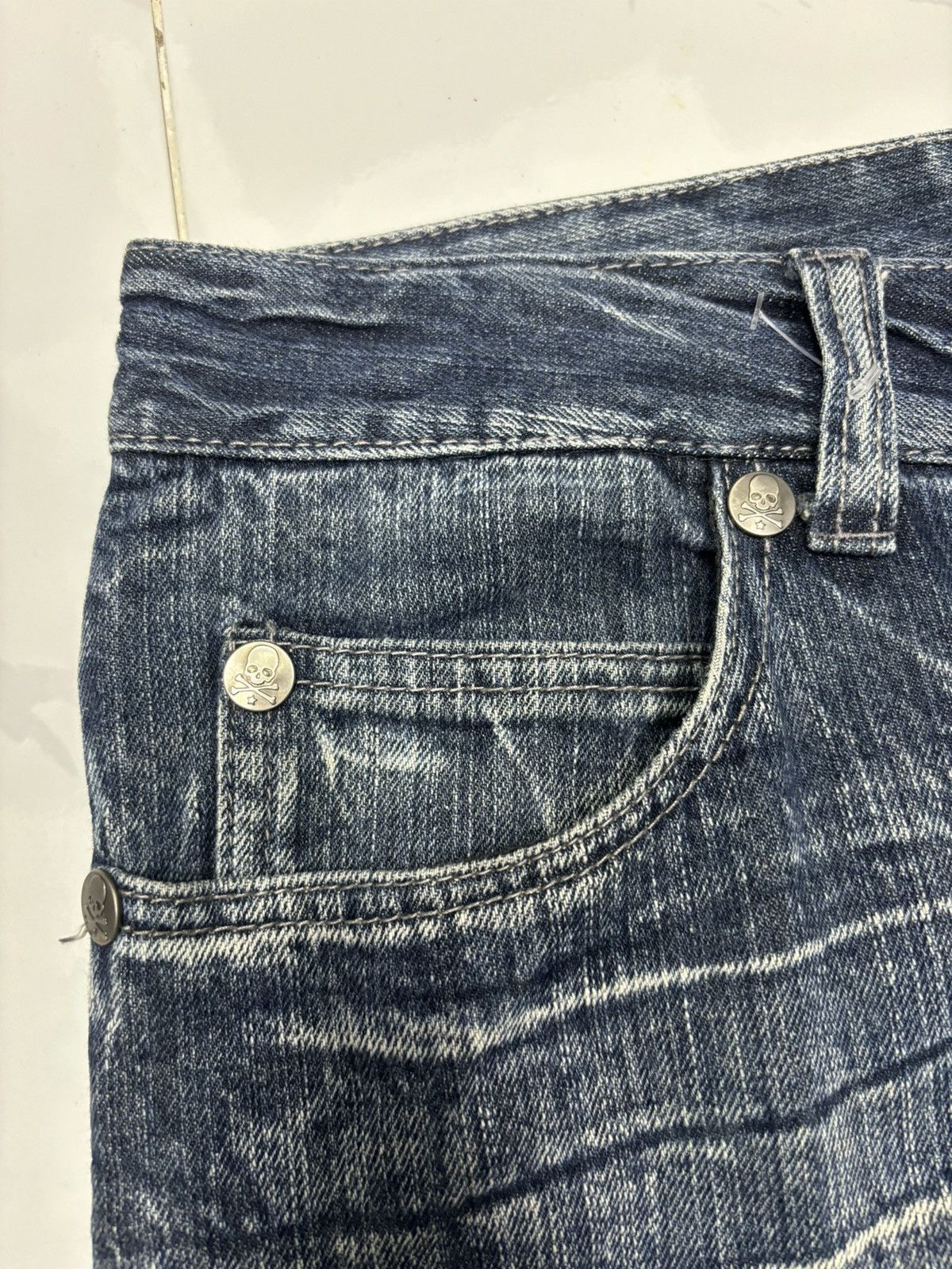 Le Grande Bleu (L.G.B.) 🔥SKULL BONES SPIDERWEB DENIM JEANS DOUBLE FOCUS Size US 35 - 13 Thumbnail