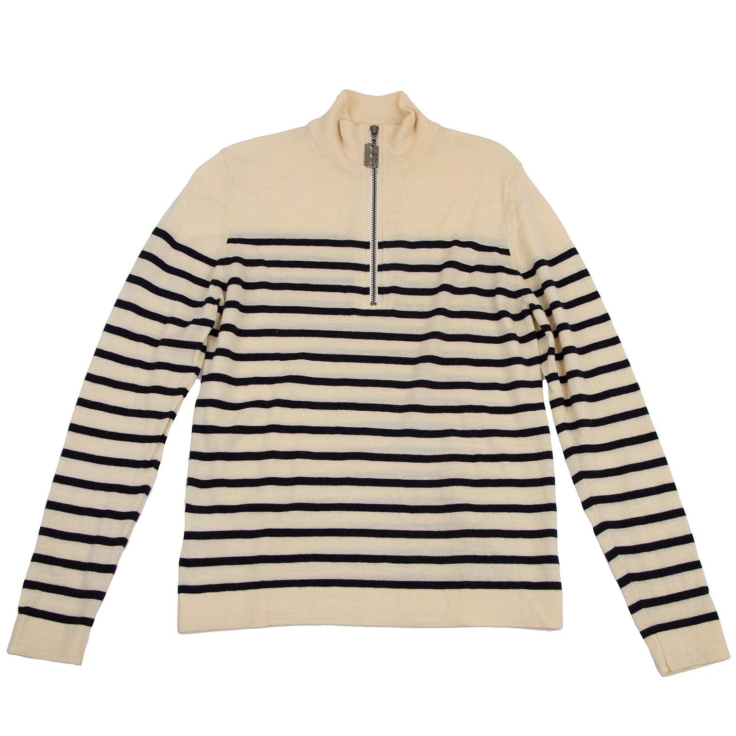 Jean Paul Gaultier Half-Zip Knit with Marine Stripe in Beige and Navy, Size 48 Size US M / EU 48-50 / 2 - 1 Thumbnail