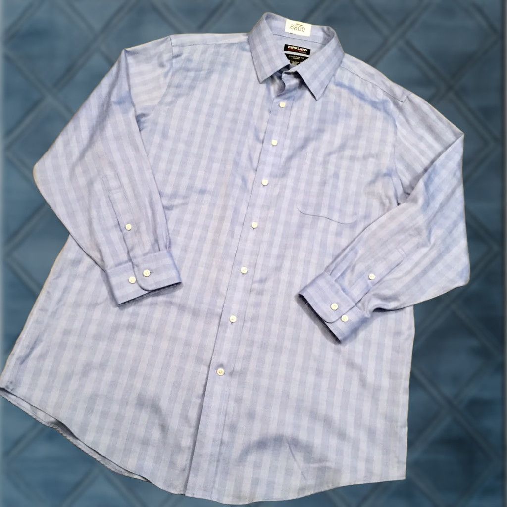 Vintage Kirkland Signature Shirt Mens 17.5 Blue Plaid Long Sleeve Button Up Tailored Fit Size US XXL / EU 58 / 5 - 1 Thumbnail