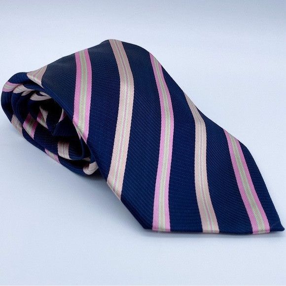 Ermenegildo Zegna Ermenegildo Zegna Navy Tie with Pink and Cream Stripes Size ONE SIZE - 1 Thumbnail