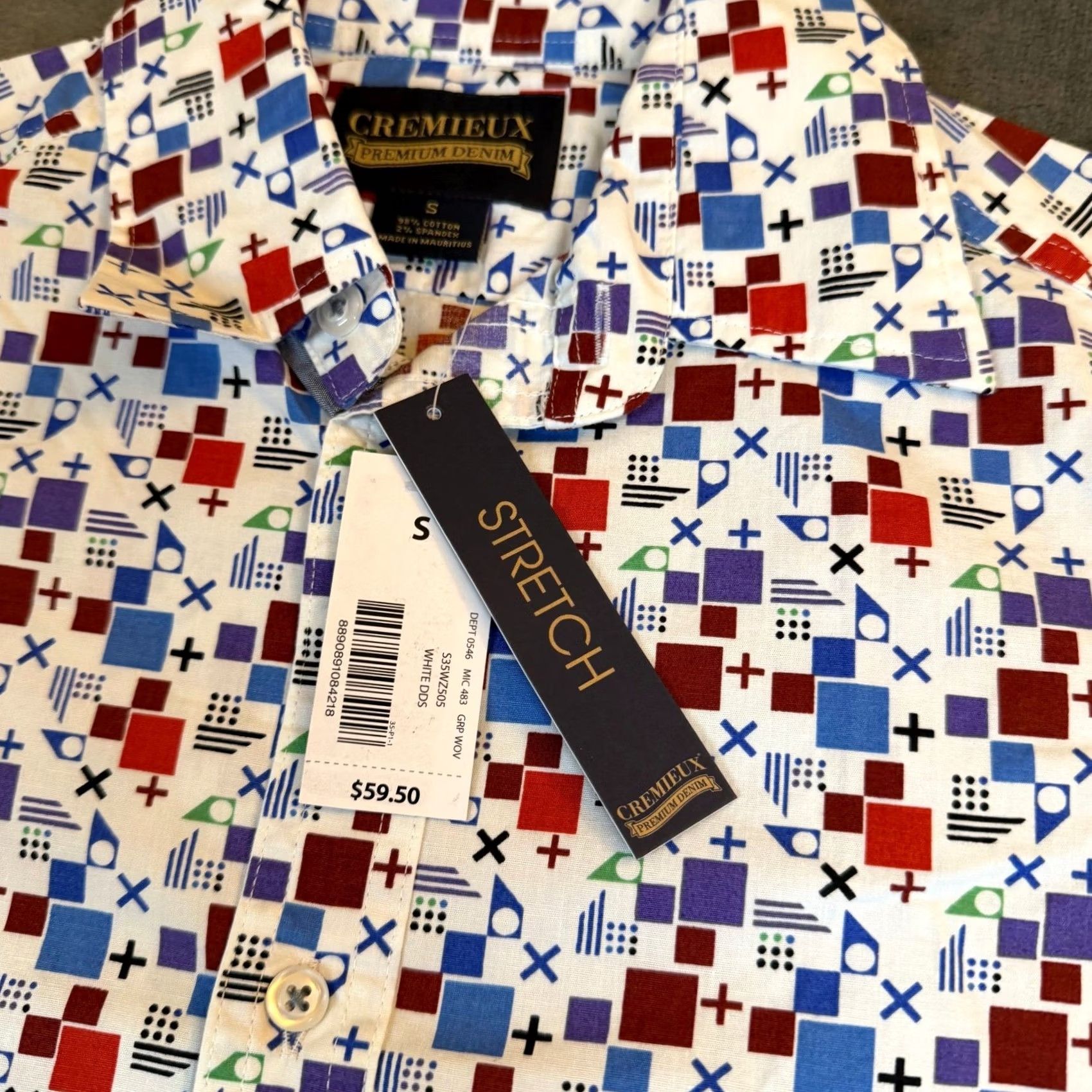 Cremieux Cremieux Shirt Geometric Stretch Short Sleeve Mens Small White Multicolor Button Up NWT Size US S / EU 44-46 / 1 - 4 Thumbnail