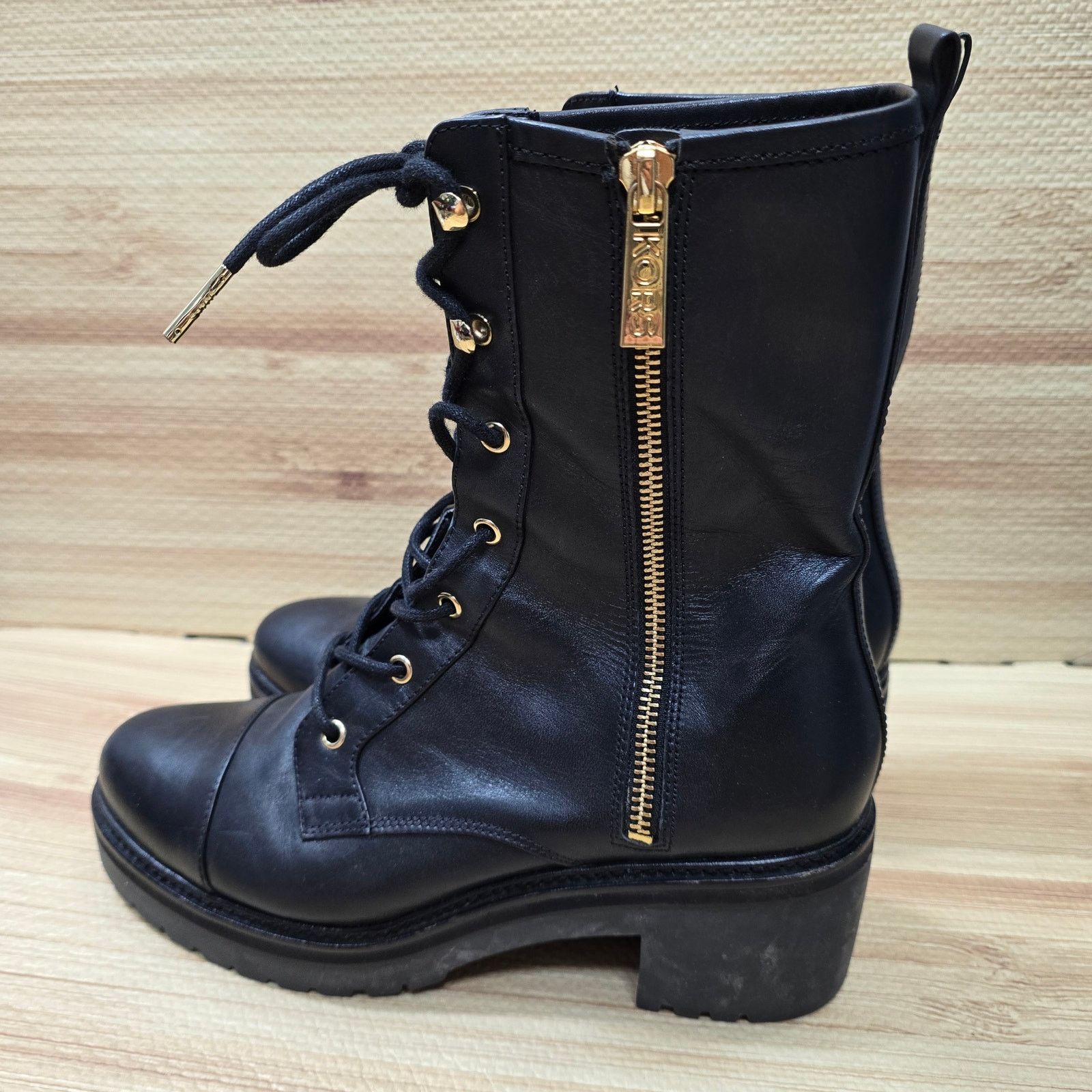 Michael Kors Michael Michael Kors Anaka Black Leather Combat Boots Sz 8 Grailed