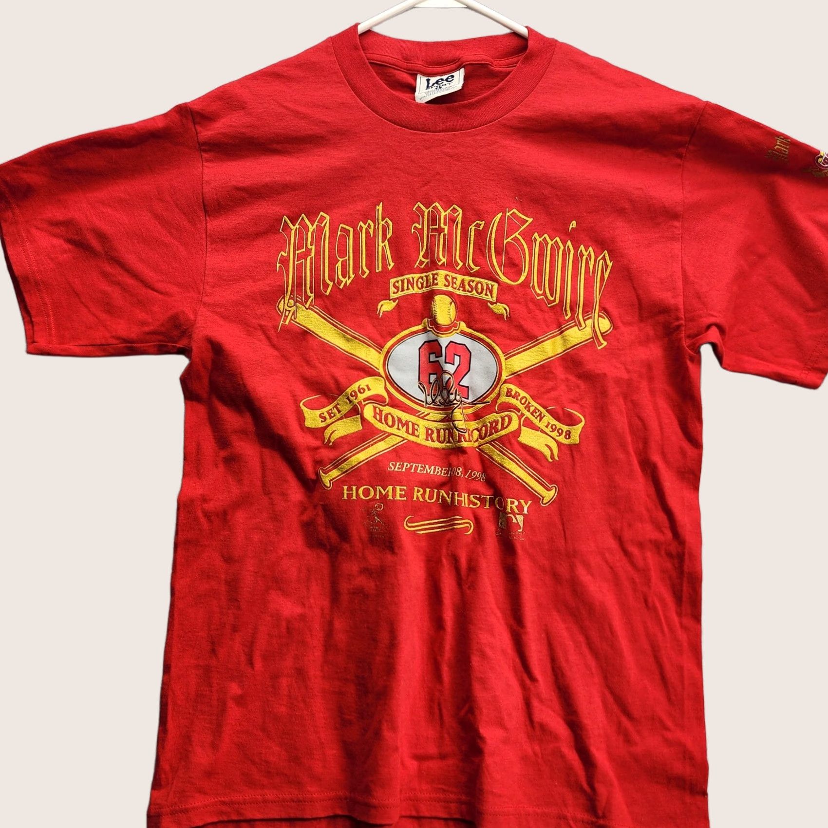 Lee LEE Vintage Mark McGwire Shirt Mens Large Red T-Shirt Home Run 1998 Logo Sports Shirt Mens Size US L / EU 52-54 / 3 - 1 Thumbnail