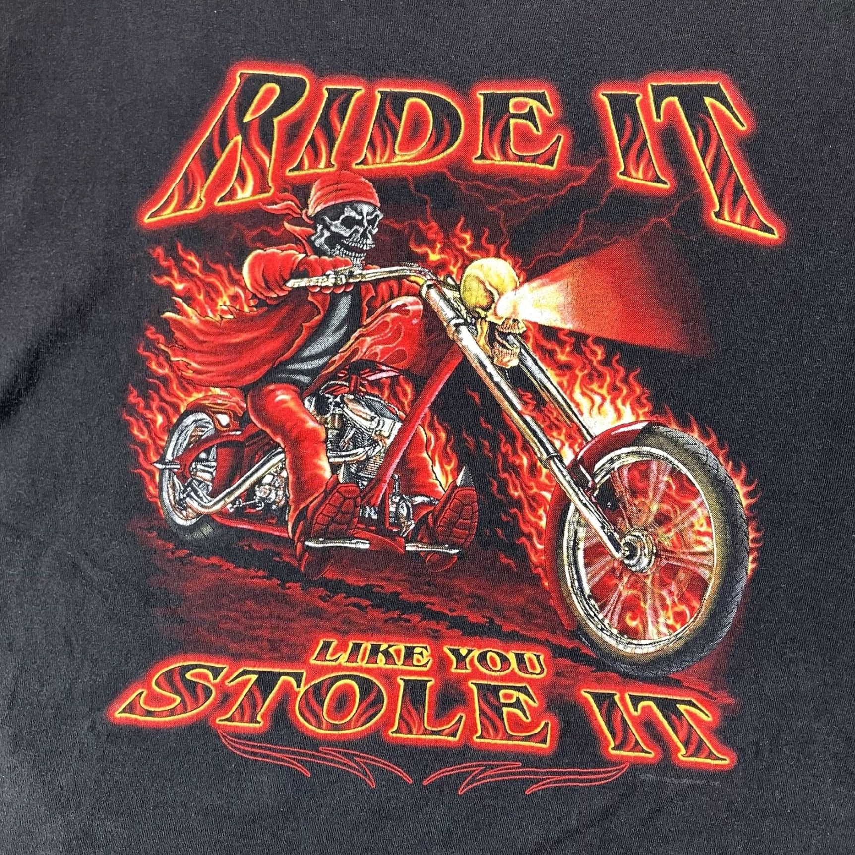 Delta VINTAGE Delta T-Shirt Skull Rider Graphic Black XL Unisex Crew Neck 100% Cotton Biker Retro Motorcycle 2000s Mens Womens Size US XL / EU 56 / 4 - 3 Thumbnail