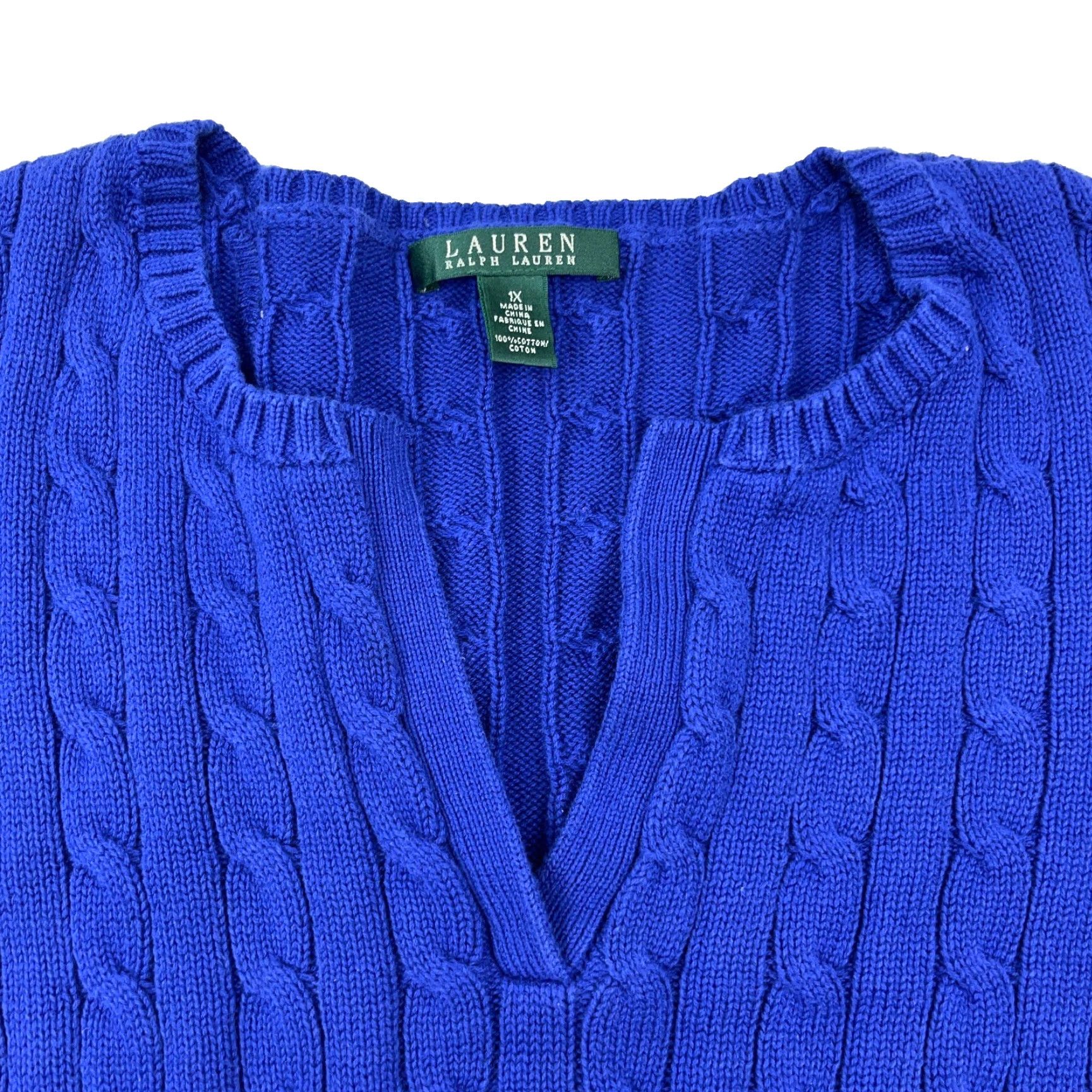 Ralph Lauren VINTAGE Lauren Ralph Lauren Sweater Women 1X Blue Cable-Knit V-Neck Pullover Regular Fit All Seasons Womens Women Size XL / US 12-14 / IT 48-50 - 2 Thumbnail