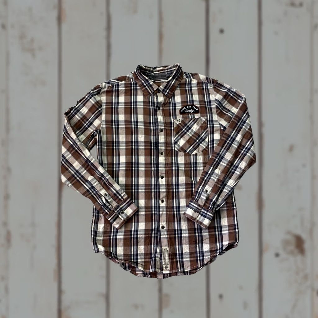 Harley Davidson Harley-Davidson Shirt Mens M Brown Plaid Flannel Long Sleeve Button Up Biker Size US M / EU 48-50 / 2 - 1 Thumbnail