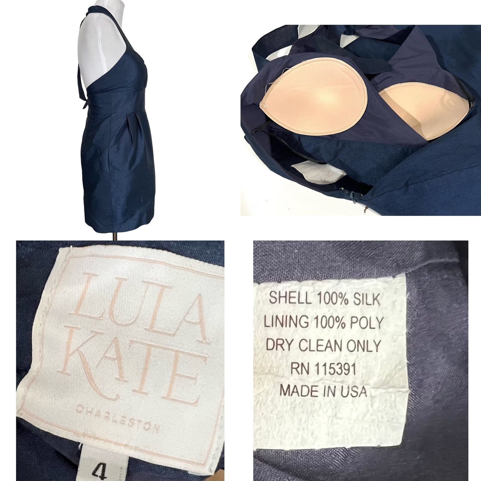 Vintage Lula Kate Halter Dress Dupioni Silk Dark Blue Party Cocktail V-Neck Sz 4 Dress Sleeveless Silk 100% Formal Women Size S / US 4 / IT 40 - 8 Thumbnail