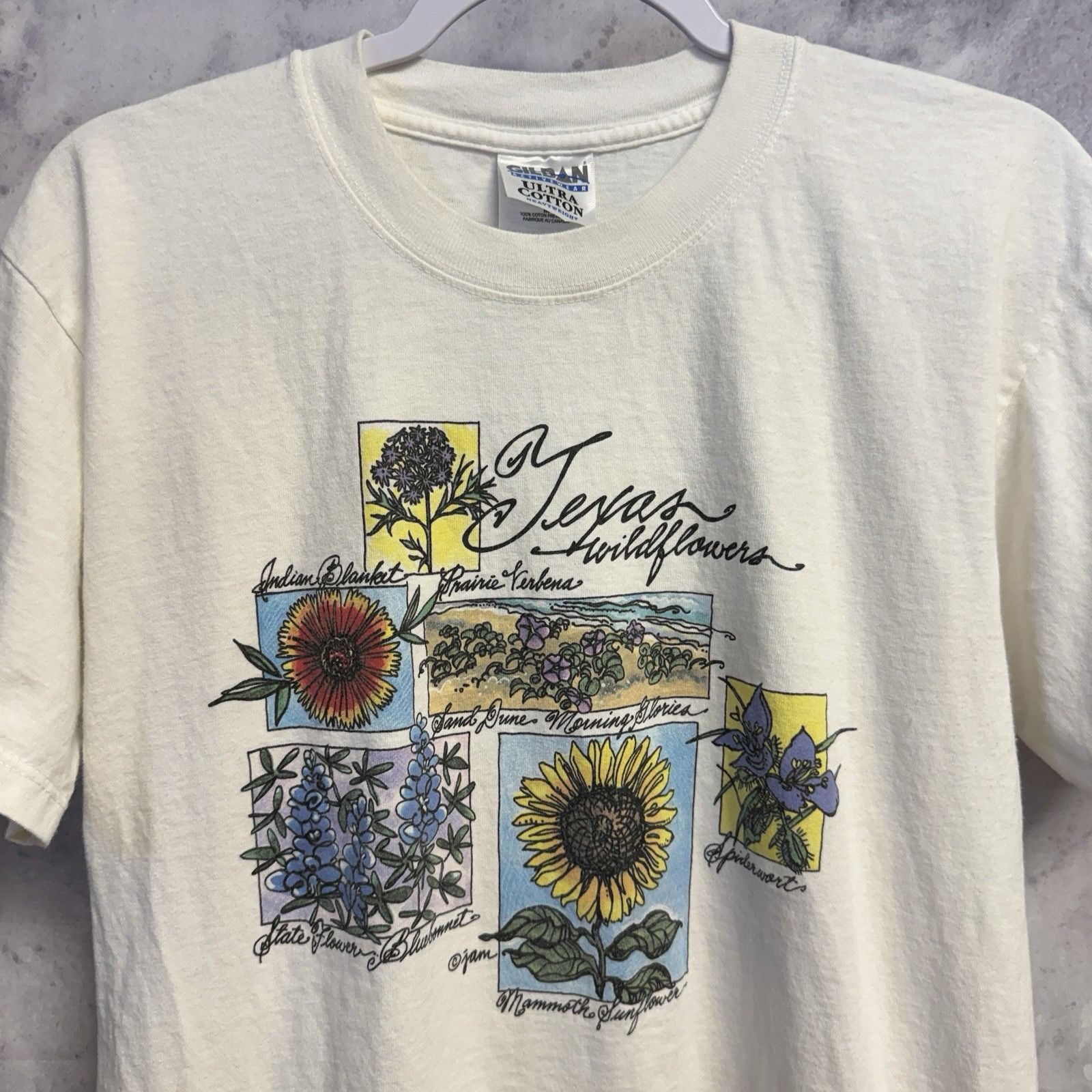 Vintage Texas Wildflowers T Shirt Mens Medium White Y2k Shor