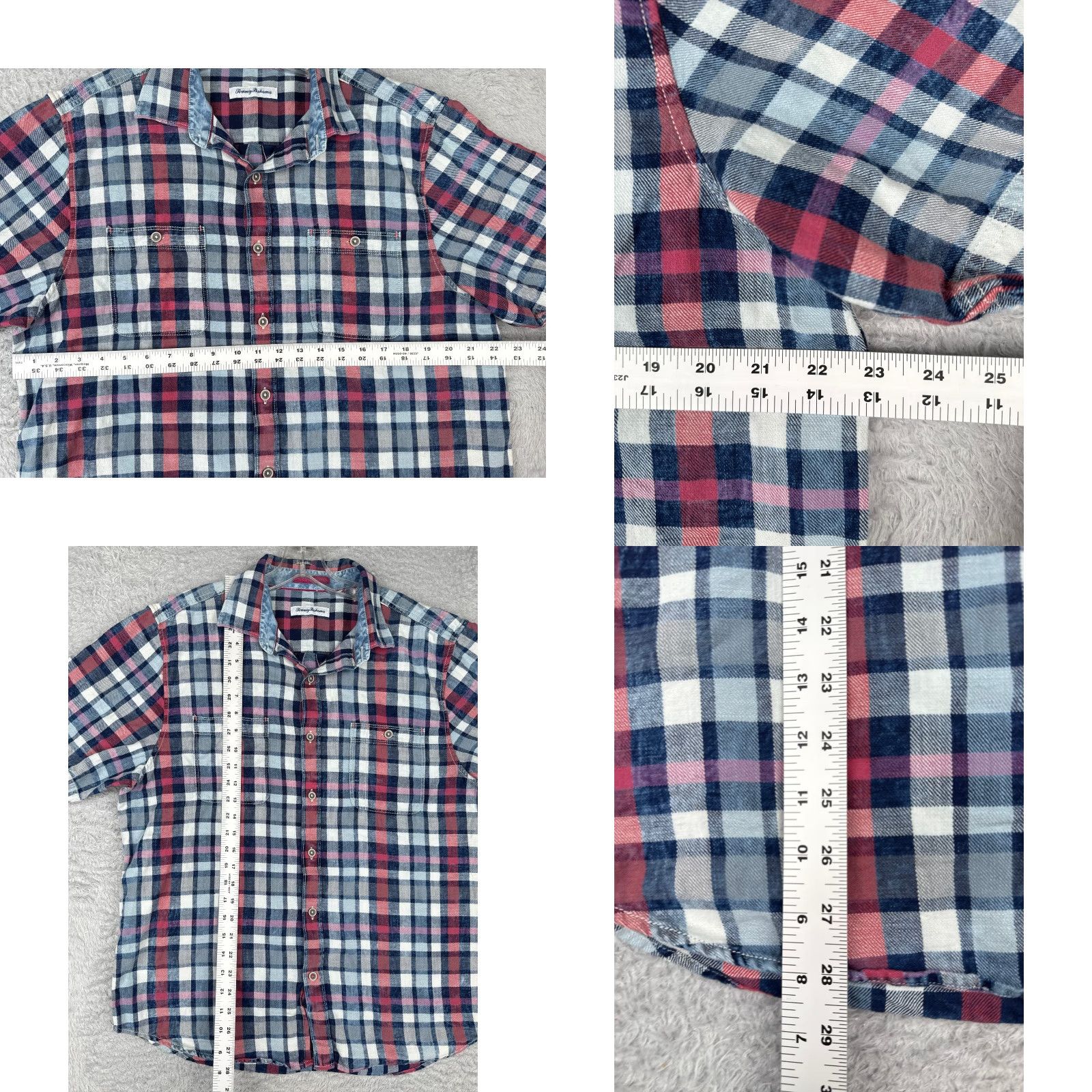 Tommy Bahama Tommy Bahama Shirt Men Large Blue Red Plaid Short Sleeve 100% Cotton Button Up Casual Shirt Mens Vacation Beach Hawaiian Aloha Resort Size US L / EU 52-54 / 3 - 8 Thumbnail
