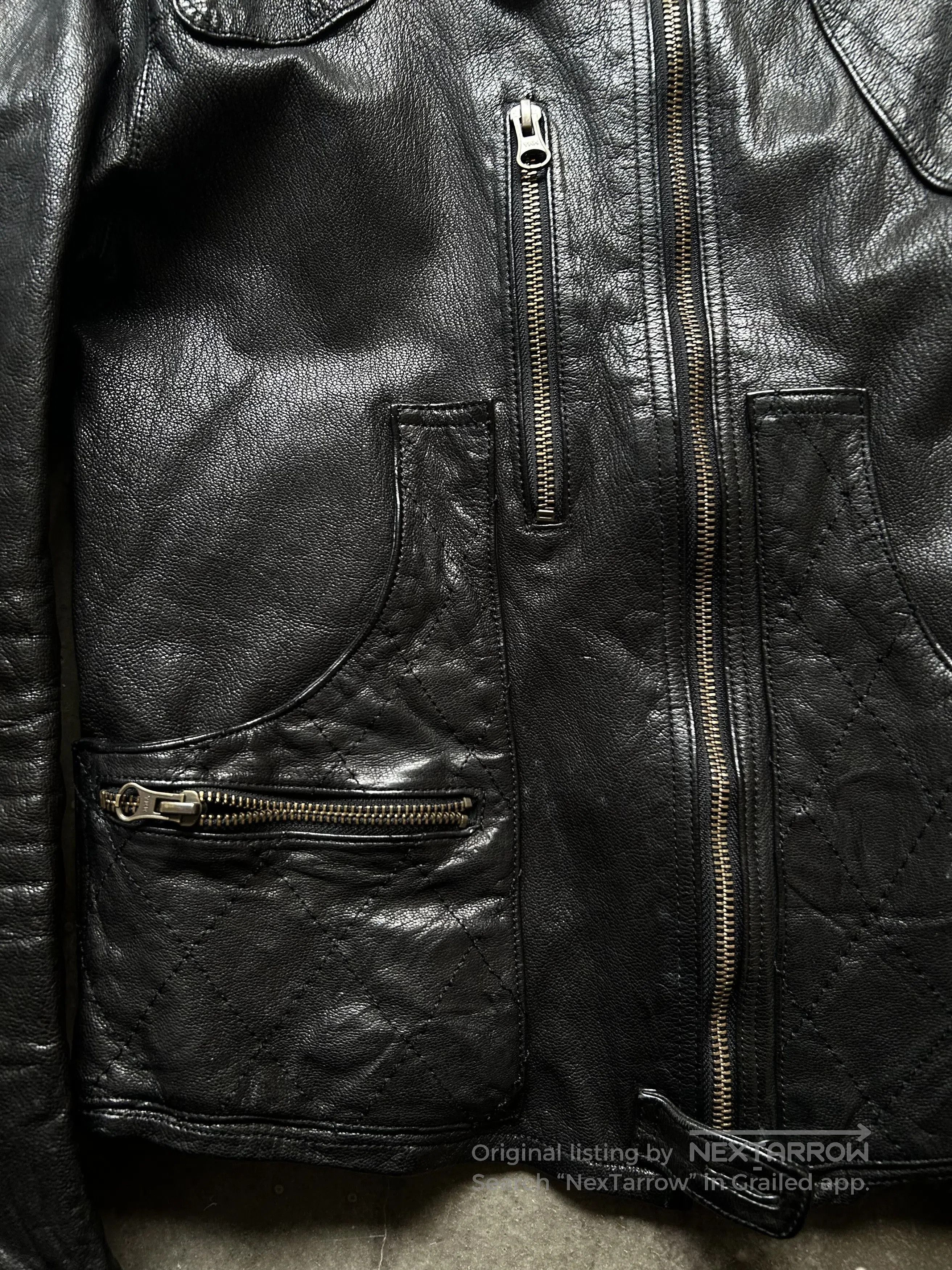 Share Spirit Homme Black Goat Leather Biker Jacket. Size US S / EU 44-46 / 1 - 4 Thumbnail