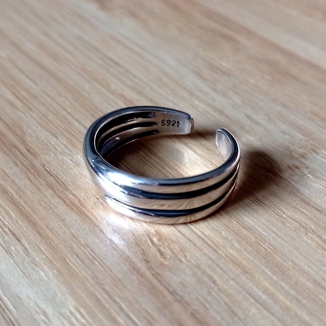 Designer × Vintage Punk Shine Asymmetric Float Stripes 925 Silver Ring Unique Size ONE SIZE - 4 Thumbnail