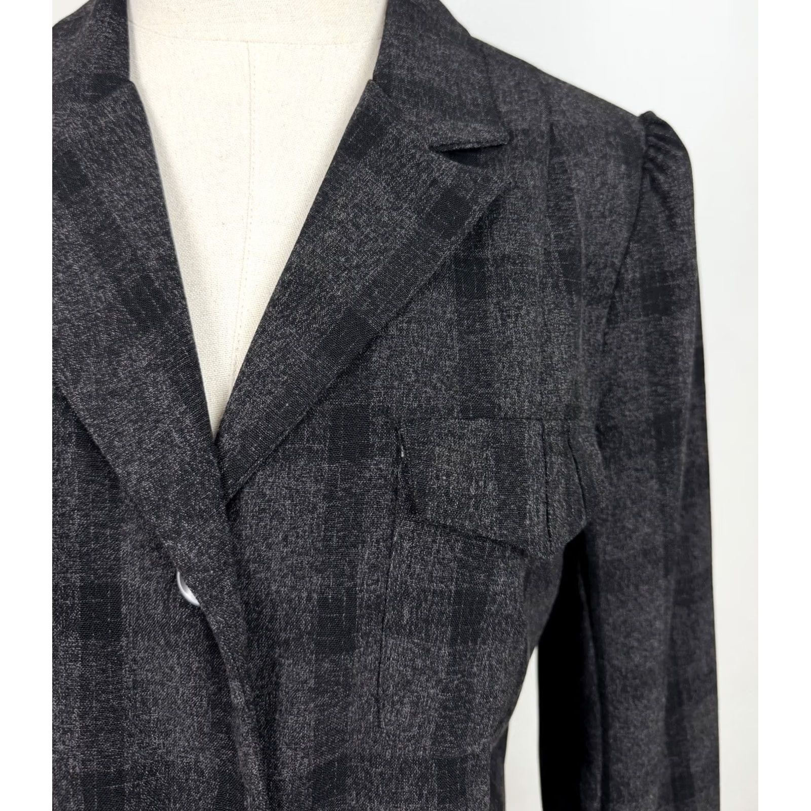 Vintage VINTAGE It's Perfit Plaid Blazer Womens M 8 Charcoal Gray Puff Sleeve 90s Y2K Size M / US 6-8 / IT 42-44 - 2 Thumbnail
