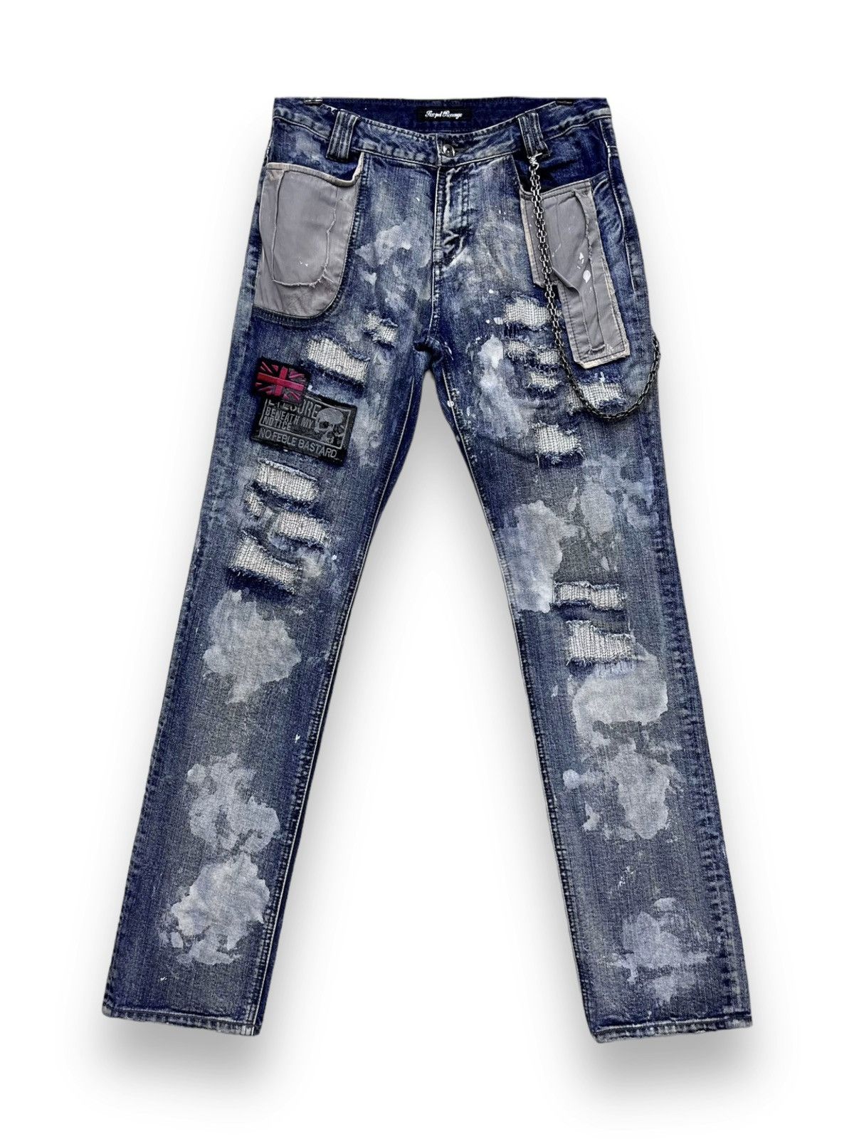 image of Fyesexpot Revenge Punk Metal Bleach Wash Distressed Denim in Blue, Men's (Size 31)