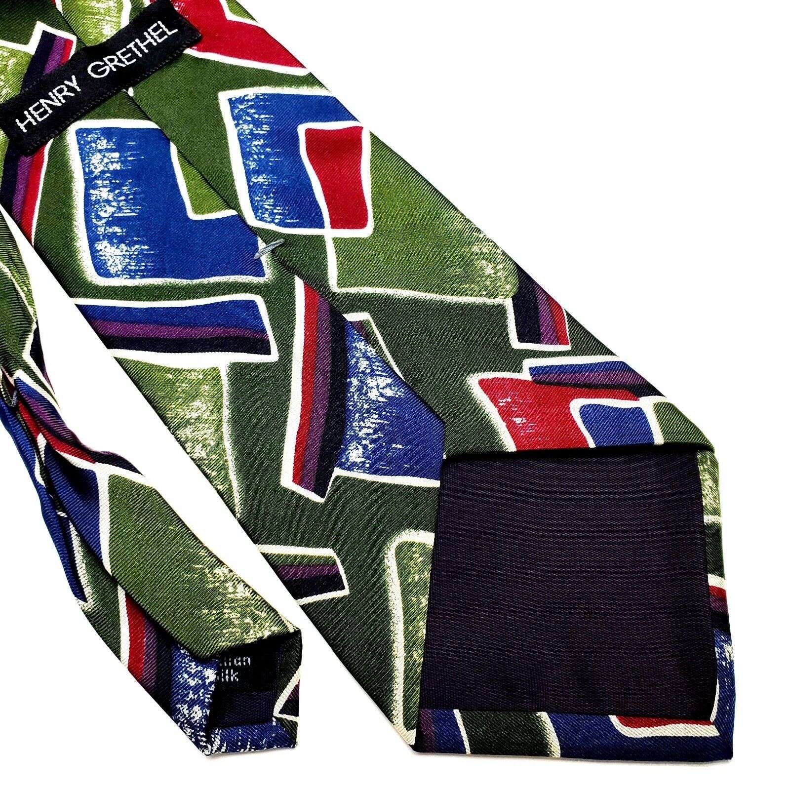 Henry Grethel Henry Grethel Silk Tie Abstract Green Print Short Wide Size ONE SIZE - 5 Thumbnail