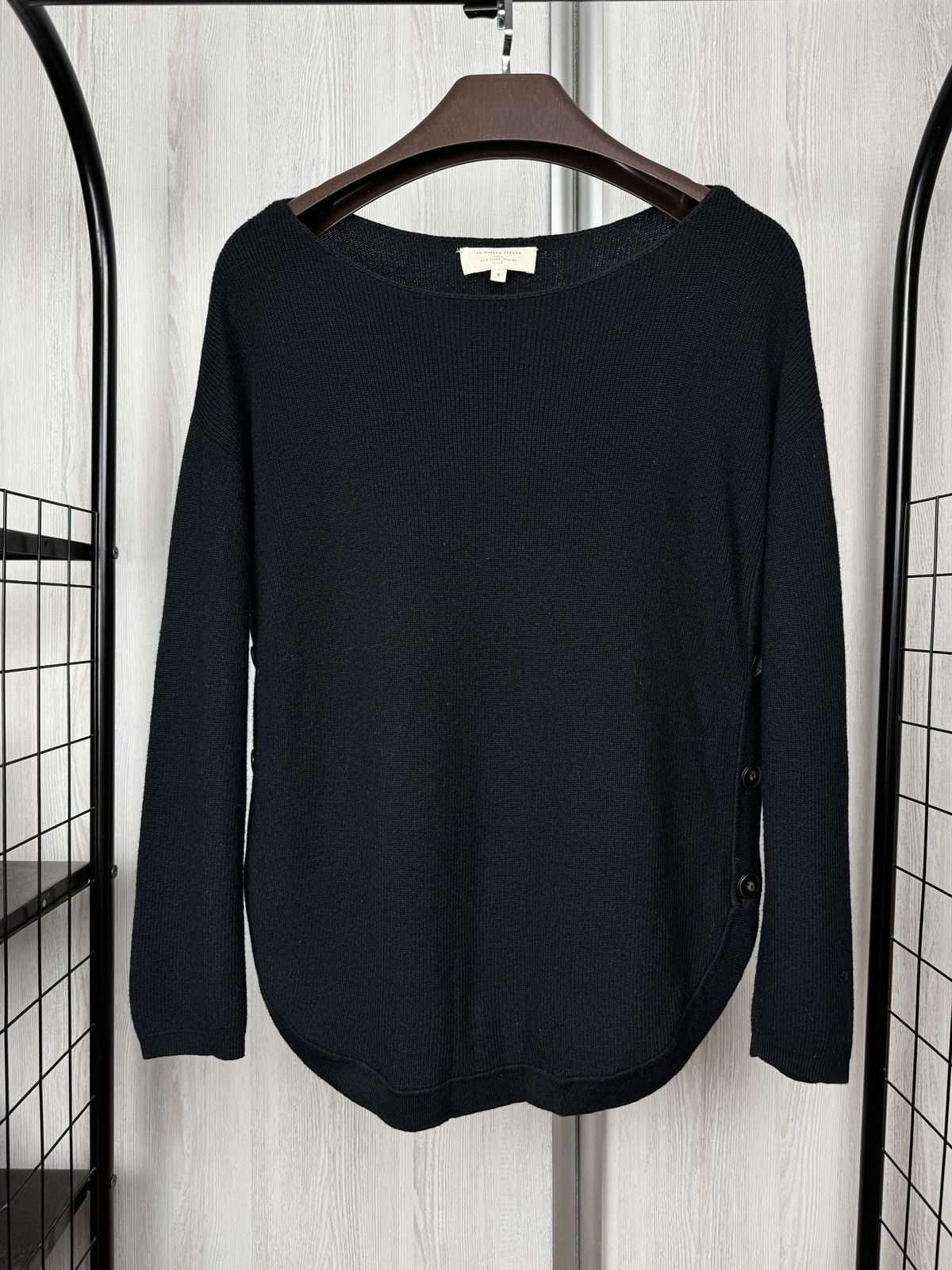 Sezane Sezane Paris black wool cotton blend side button sweater S Size S / US 4 / IT 40 - 2 Thumbnail