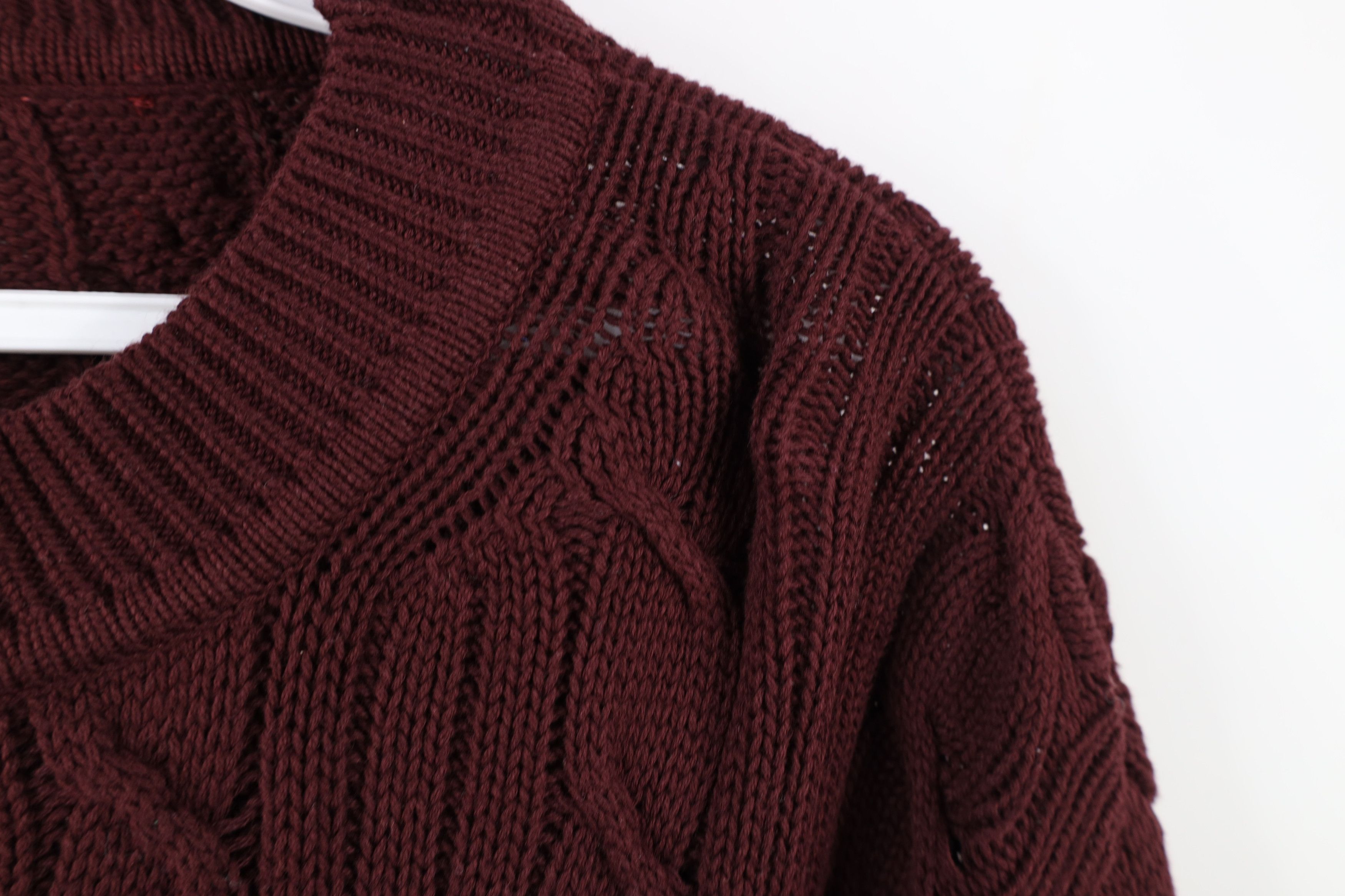 Vintage Vintage 90s Streetwear Ribbed Cable Knit Sweater Burgundy Size US L / EU 52-54 / 3 - 5 Thumbnail