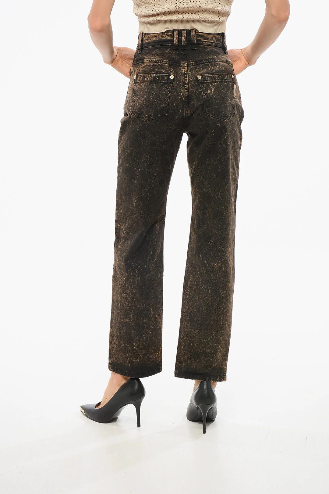 Balmain og1mm0326 Straight Fit Acid Wash Jeans in Brown Size 40" / US 18 - 2 Thumbnail