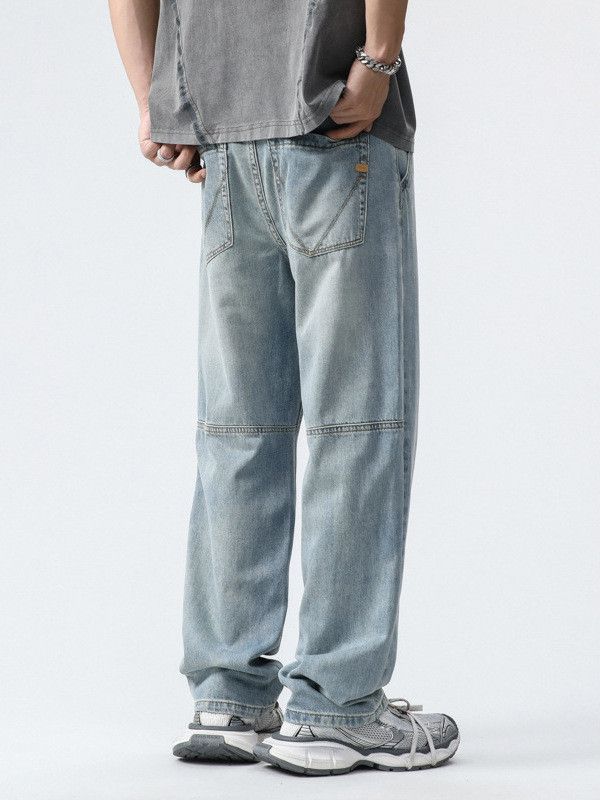 Japanese Brand Men's patchwork straight leg loose light-colored jeans Size US 32 / EU 48 - 4 Thumbnail