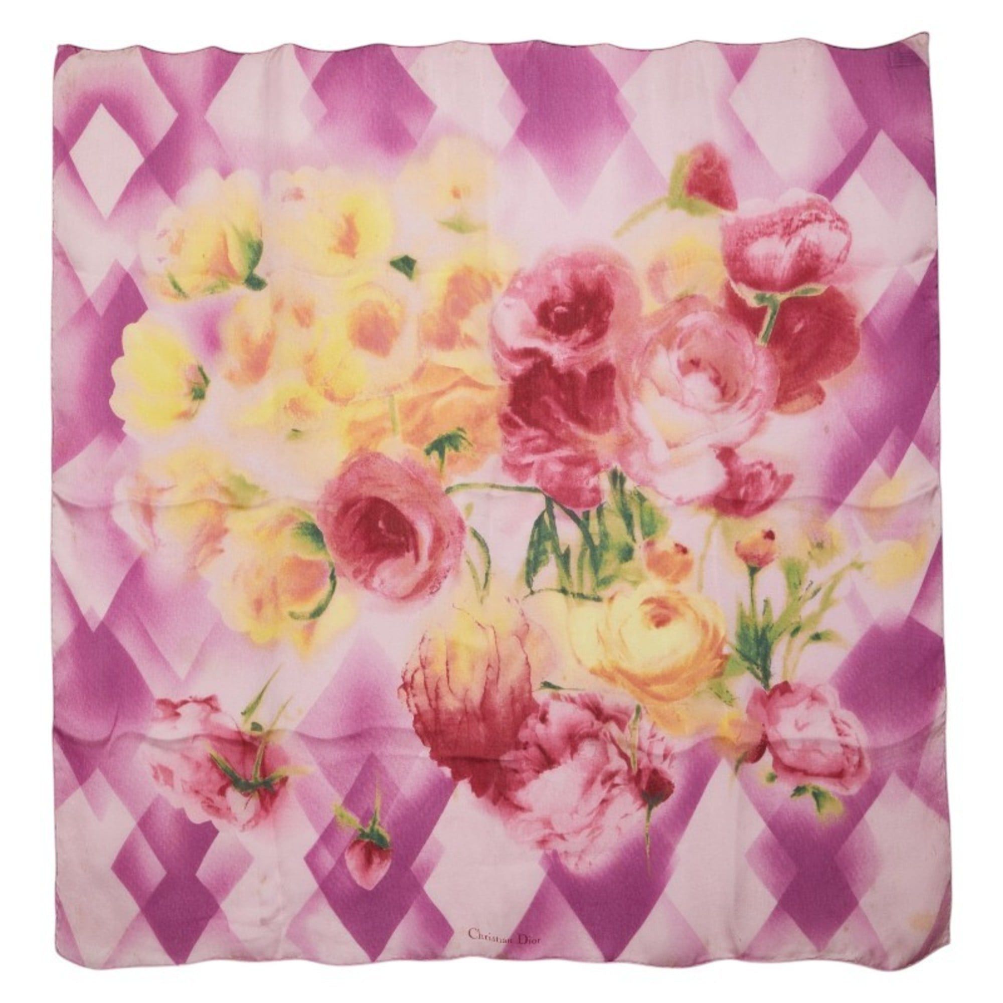 Dior Christian Dior Dior floral print scarf/muffler, purple, multicolor, silk, women's. Size ONE SIZE - 1 Thumbnail