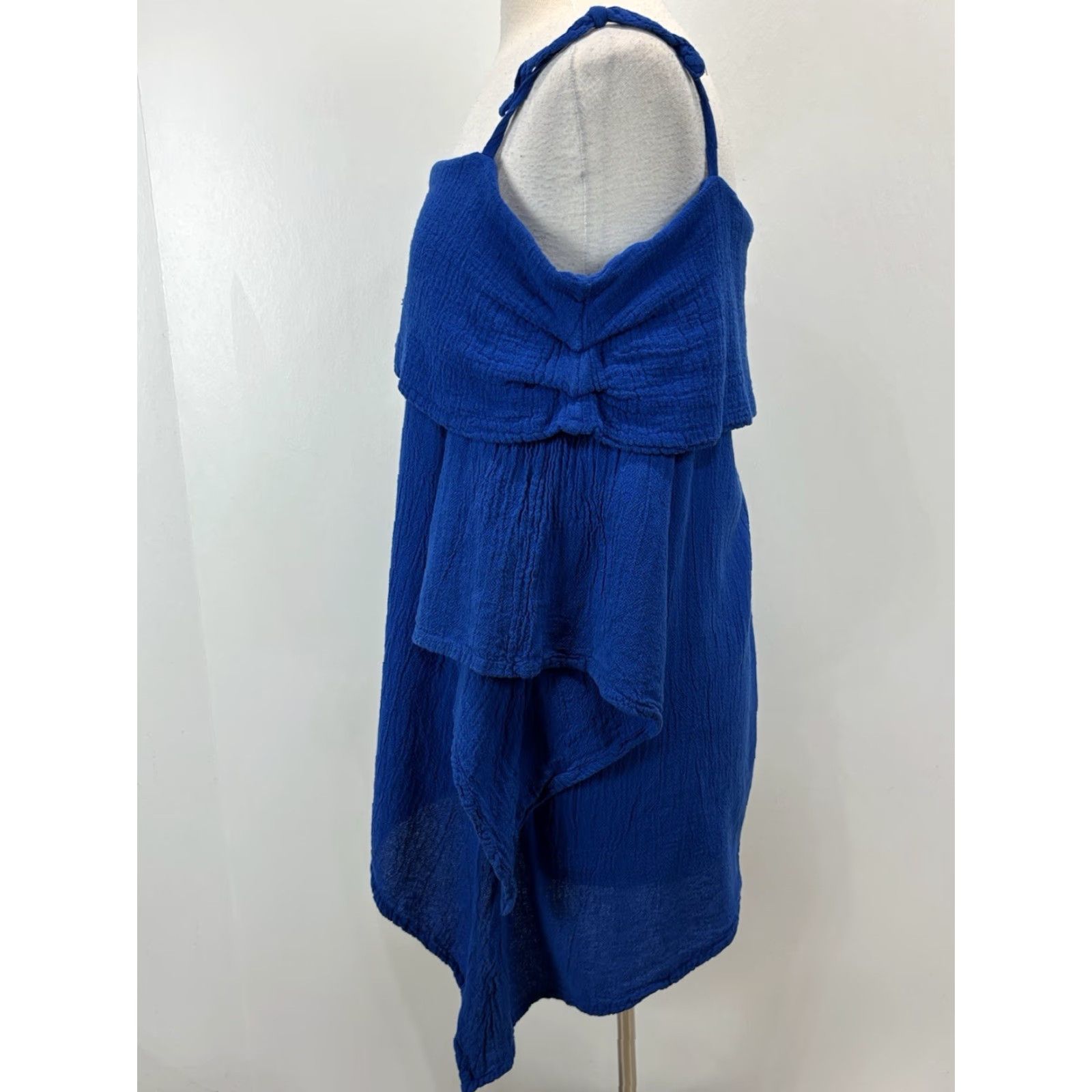 Vintage Oh My Gauze! Cotton Blouse Blue L Cold Shoulder Casual Lightweight Boho Womens Size L / US 10 / IT 46 - 2 Thumbnail