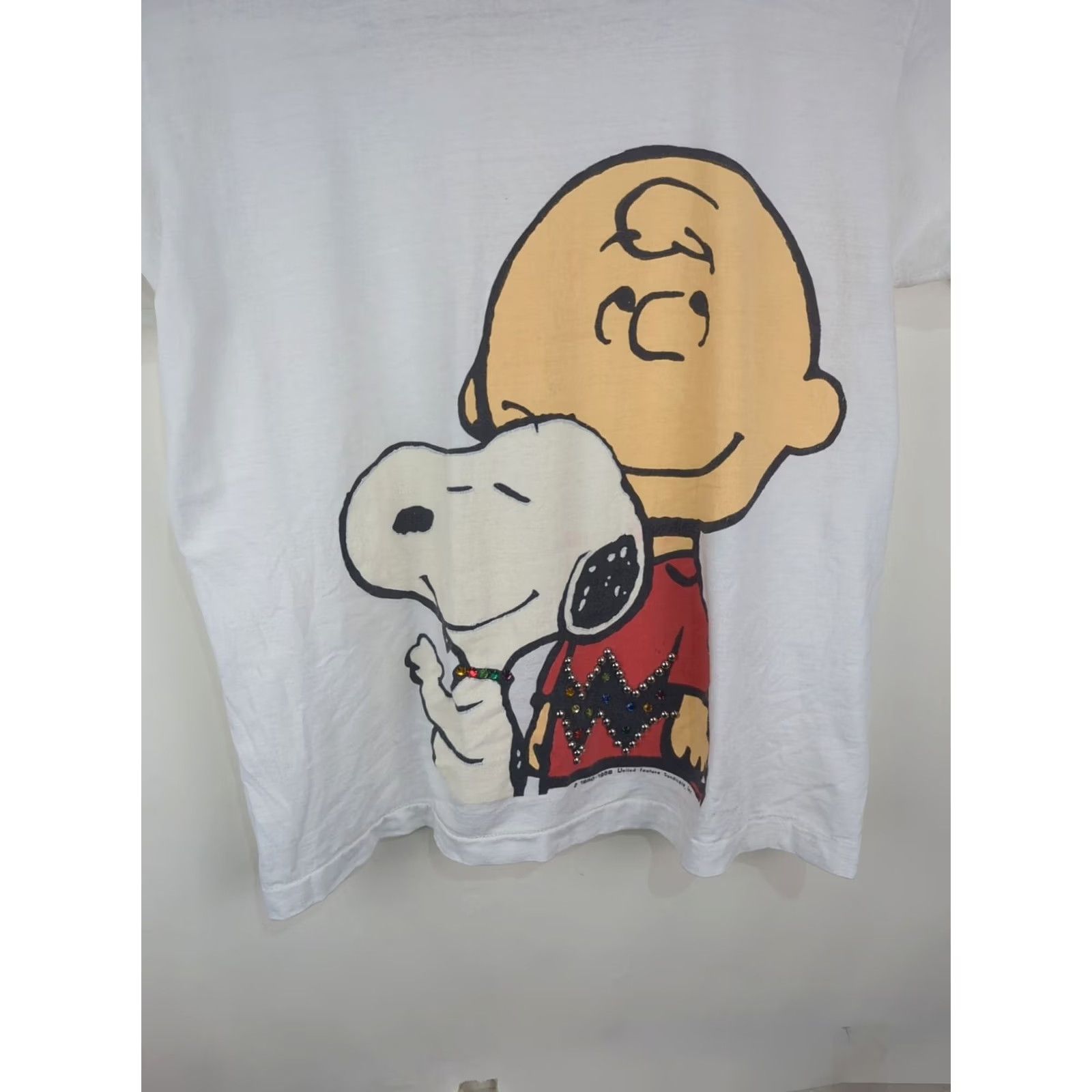 Peanuts VINTAGE Syndicate United Peanuts T Shirt White Large Crew Neck Short Sleeve Beaded Logo Snoopy Charlie Brown 80s 90s Men // Size US L / EU 52-54 / 3 - 7 Thumbnail