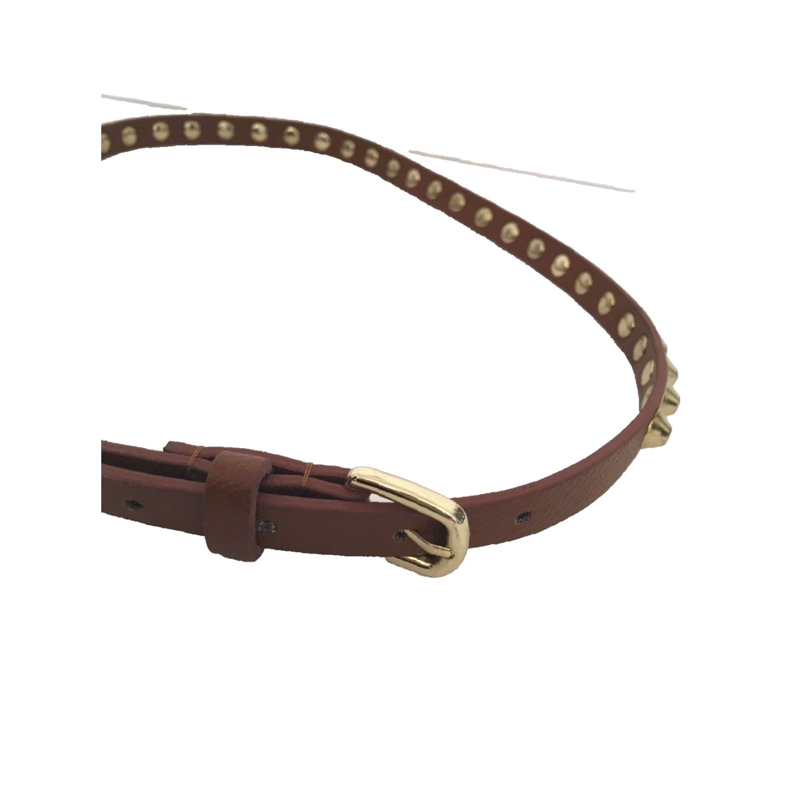 Topshop TopShop Belt Women's Medium Brown Skinny Goldtone Studs Size ONE SIZE - 3 Thumbnail