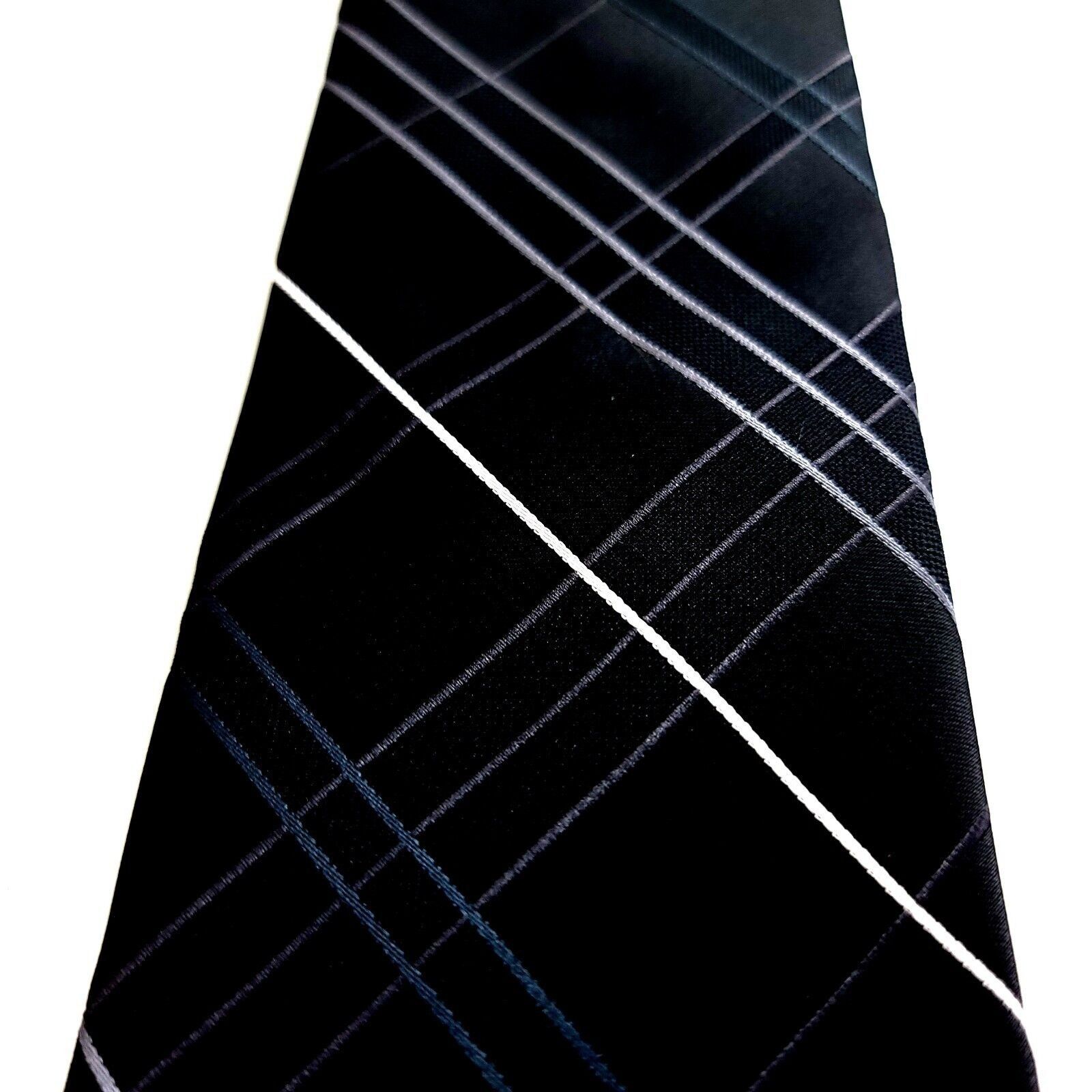 George George Polyester Black White Plaid Tie Size ONE SIZE - 2 Thumbnail
