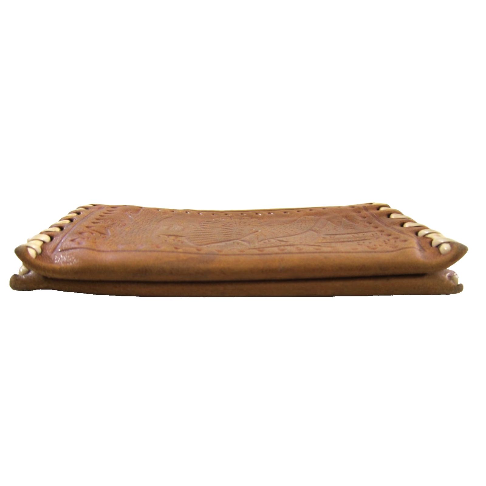 Vintage VINTAGE 100% Leather Tan Brown Etched Bird Stitched Trifold Wallet Size ONE SIZE - 5 Thumbnail