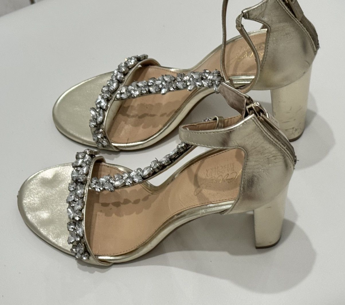 Badgley Mischka Badgley Mischka Gold Rhinestone Strappy Block Heel Size US 8.5 / IT 38.5 - 7 Thumbnail