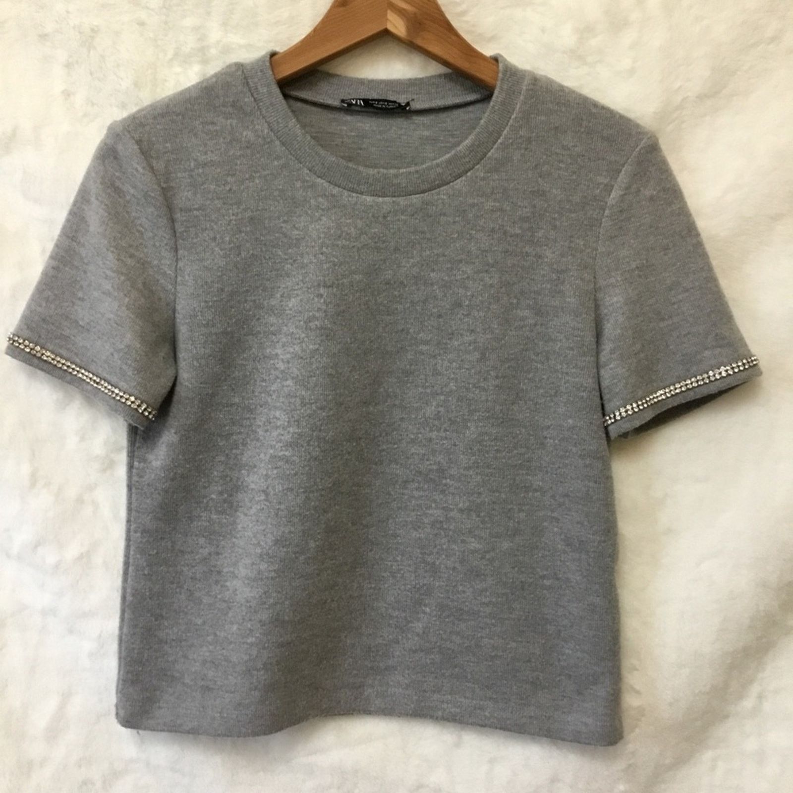 Zara Zara Gray Knit Short Sleeve Top Size S / US 4 / IT 40 - 2 Thumbnail