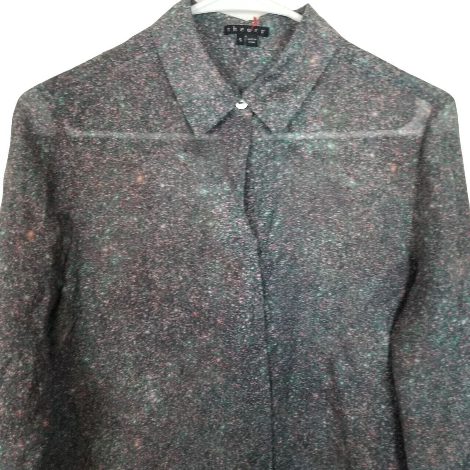 Theory Theory Womens Gray Galaxy Print 100% Silk Shirt Quiet Luxury Size S / US 4 / IT 40 - 3 Thumbnail