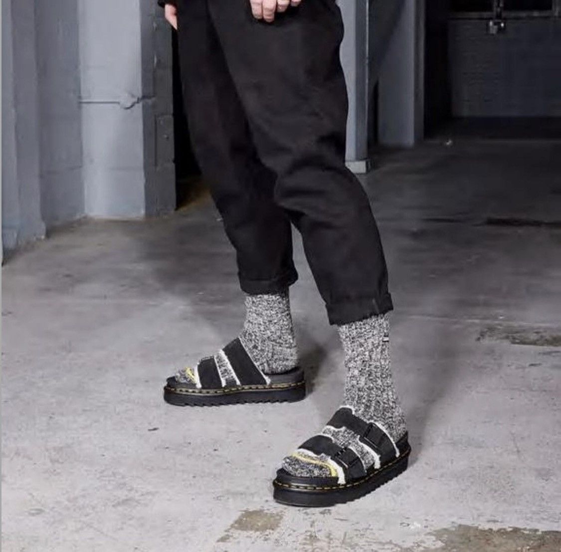 image of Dr Martens Docs Myles Suede Fur-Lined Buckle Slide Sandals in Black, Men's (Size 11)