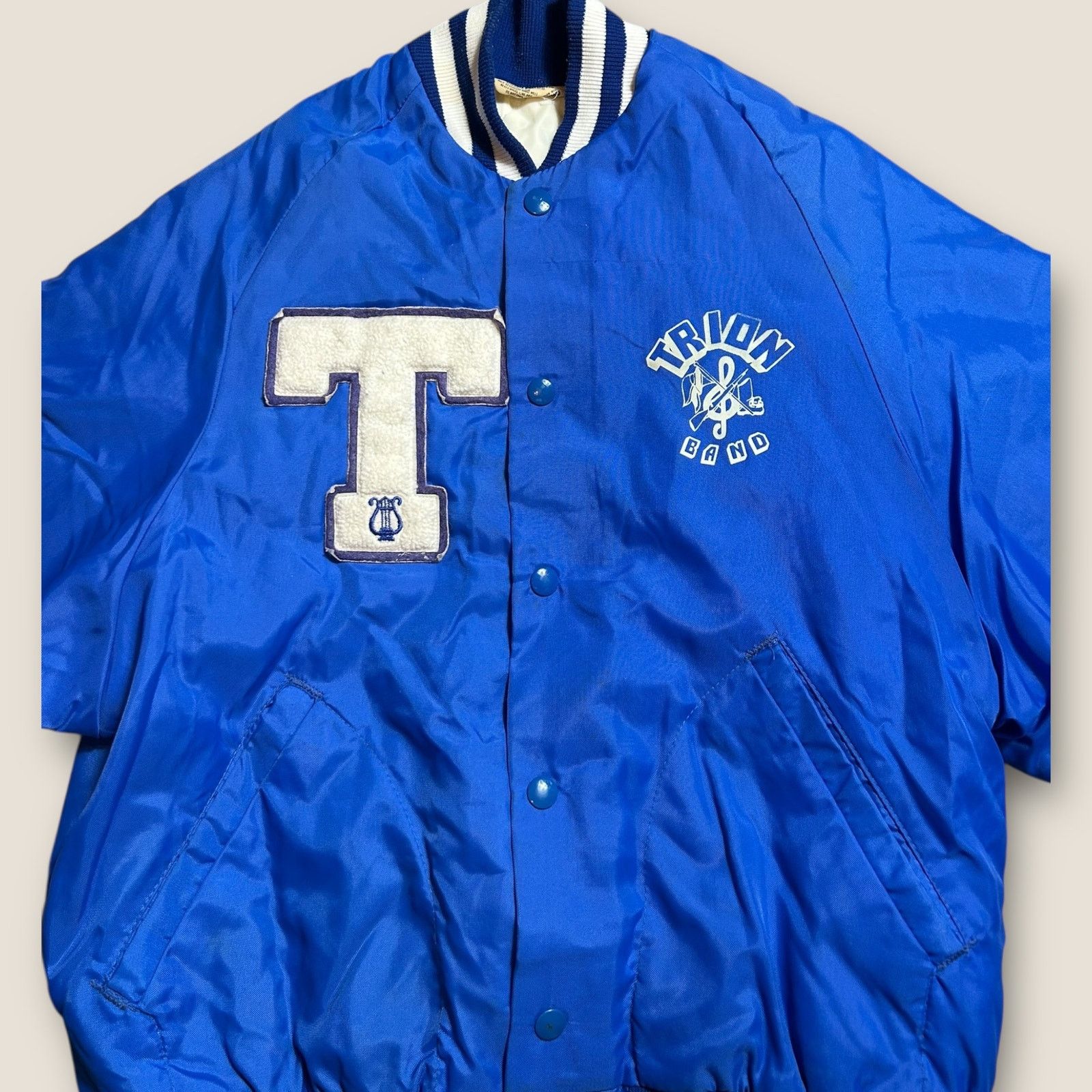 Other Vintage 90s Triton Band Varsity Jacket Satin Blue Snap Small Size US S / EU 44-46 / 1 - 2 Thumbnail