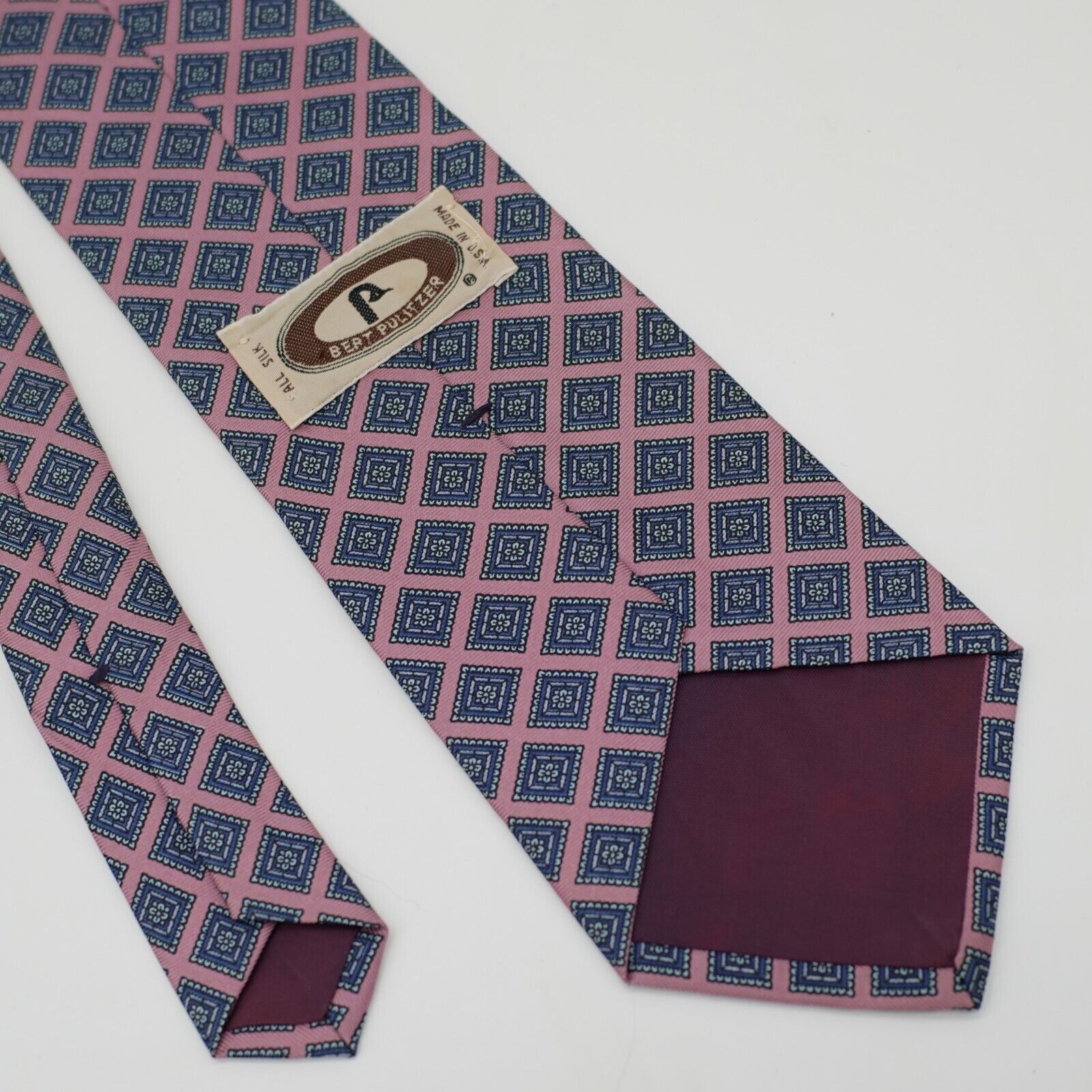 Bert Pulitzer Bert Pulitzer Pink Blue Geometric Print Short Silk Tie Size ONE SIZE - 4 Thumbnail
