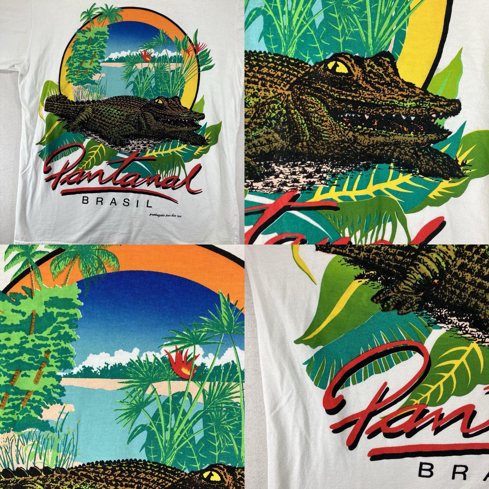 Vintage VINTAGE Bee by Bee Unisex Adult T-Shirt 90s Graphic Print Cotton Short Sleeve Large White Jungle Conservation Eco-Friendly Size US L / EU 52-54 / 3 - 8 Thumbnail