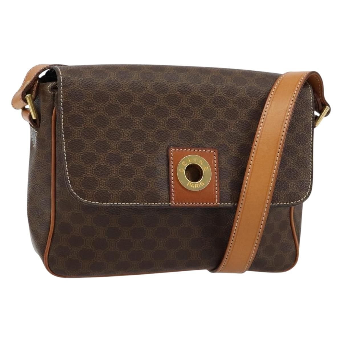 Celine Vintage Macadam Circle Logo Shoulder Bag Canvas and Leather