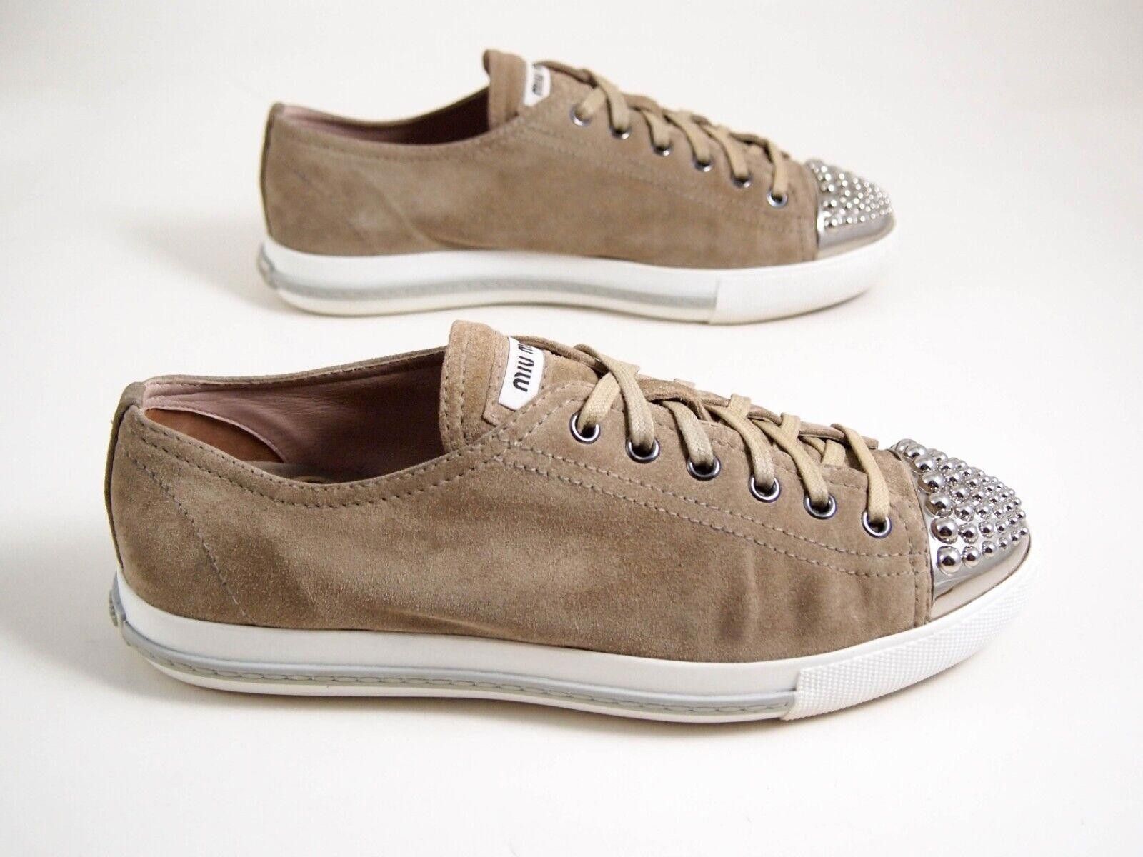 Miu Miu Miu Miu Metal Cap Toe Sneakers Brown Suede EU 38 US 8 Size US 8 / IT 38 - 7 Thumbnail