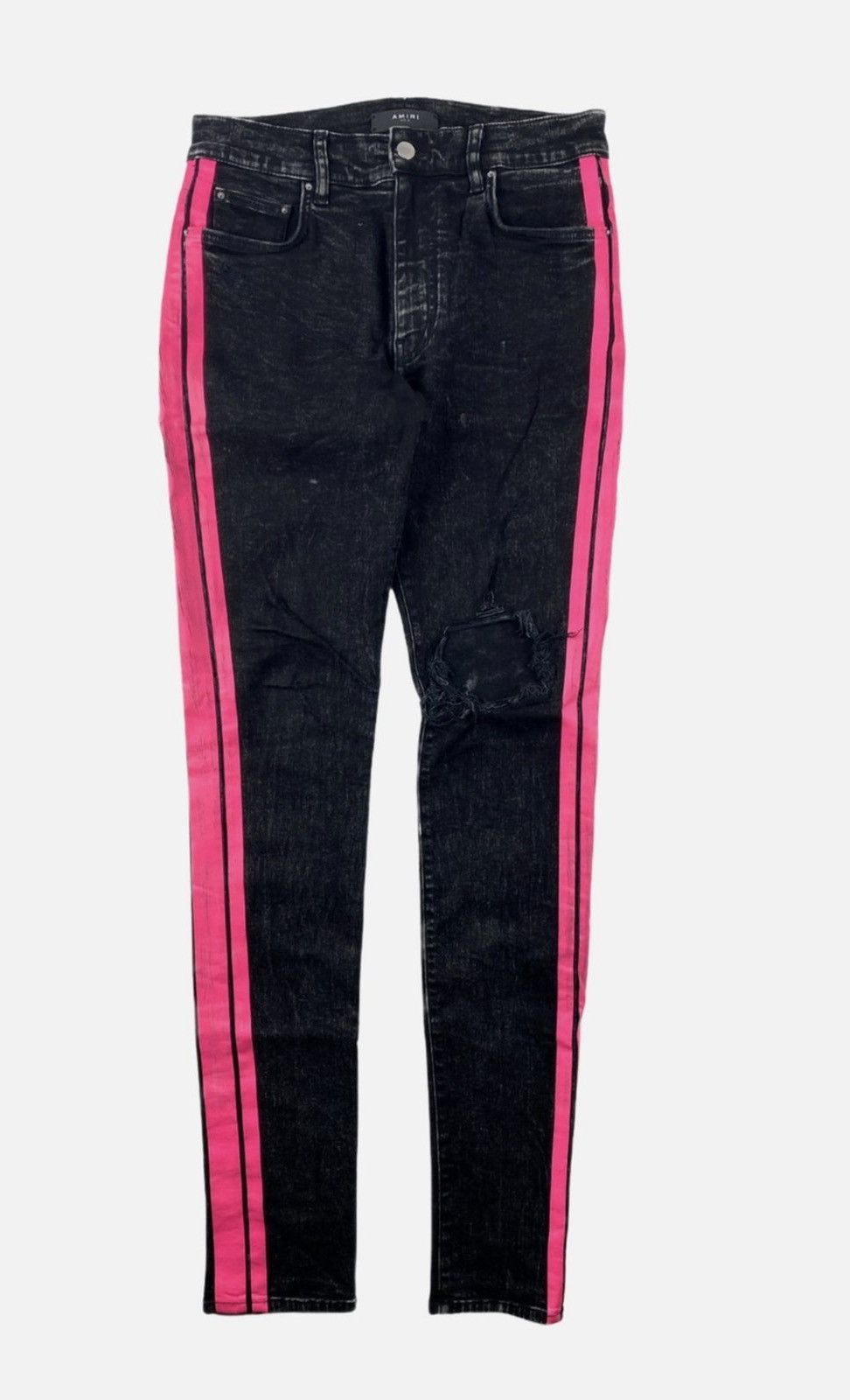 Amiri Amiri Broken Track Jeans Aged Black Neon Blue | Grailed