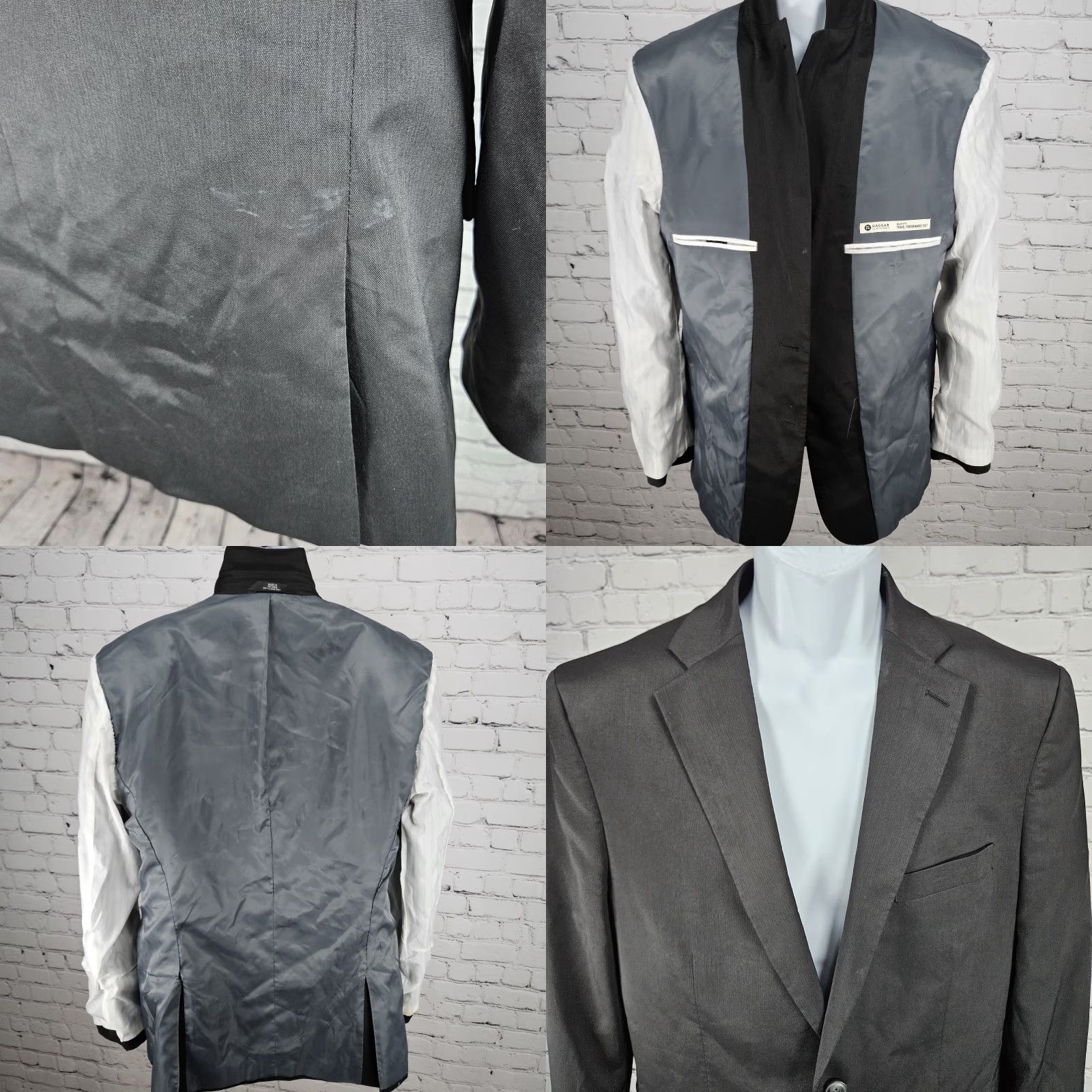 Haggar VINTAGE Haggar Black Slim Fit Travel Performance 2 Button Vented Blazer Sport Coat 42R Size 42R - 8 Thumbnail