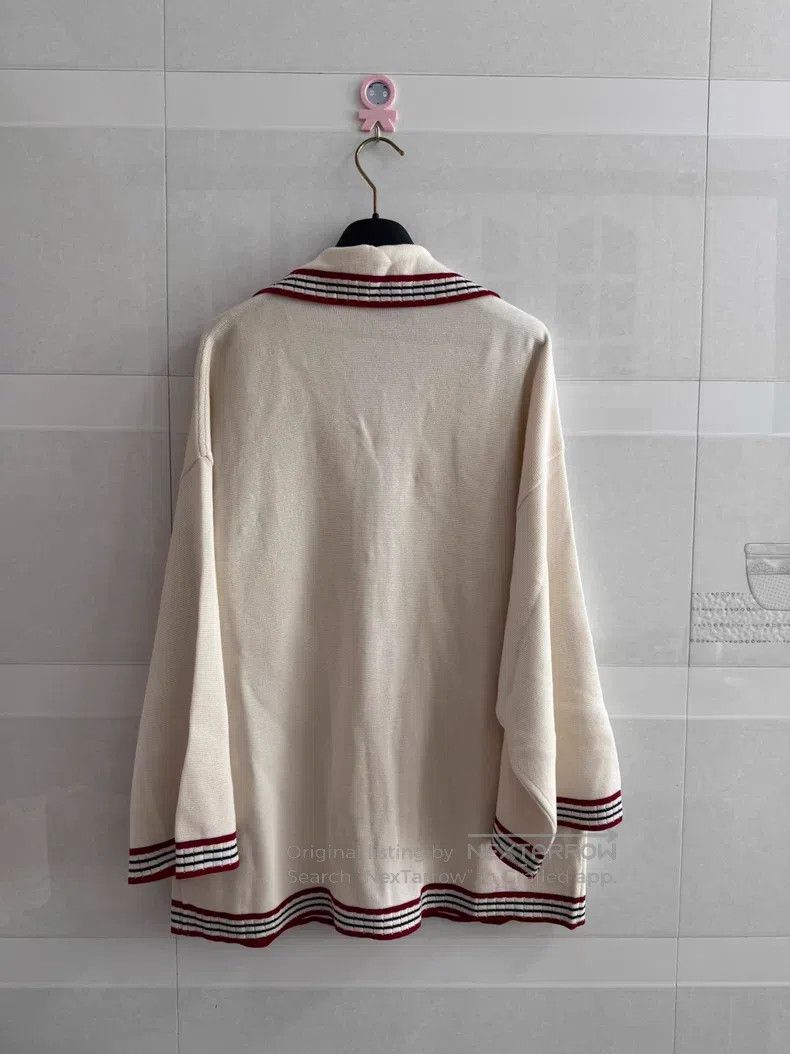 Gucci Gucci Beige, white, black and red webbing knitted cardigan Size XS / US 0-2 / IT 36-38 - 2 Thumbnail