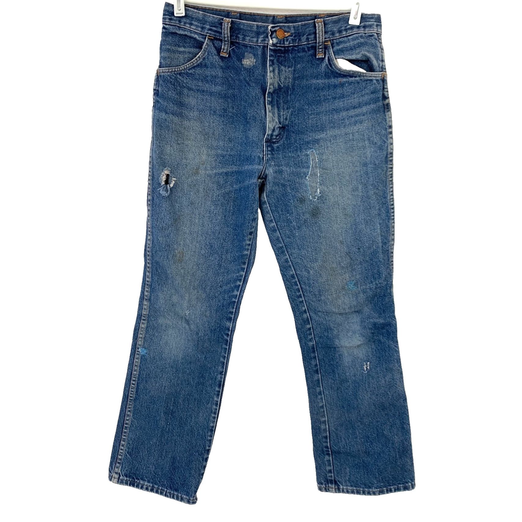 Vintage VINTAGE Rustler Jeans Destroyed 32 Short Denim Blue 100% Cotton Mens Jeans Straight 28.75 Inseam Fall Winter Spring USA Button Zip Size US 32 / EU 48 - 2 Thumbnail