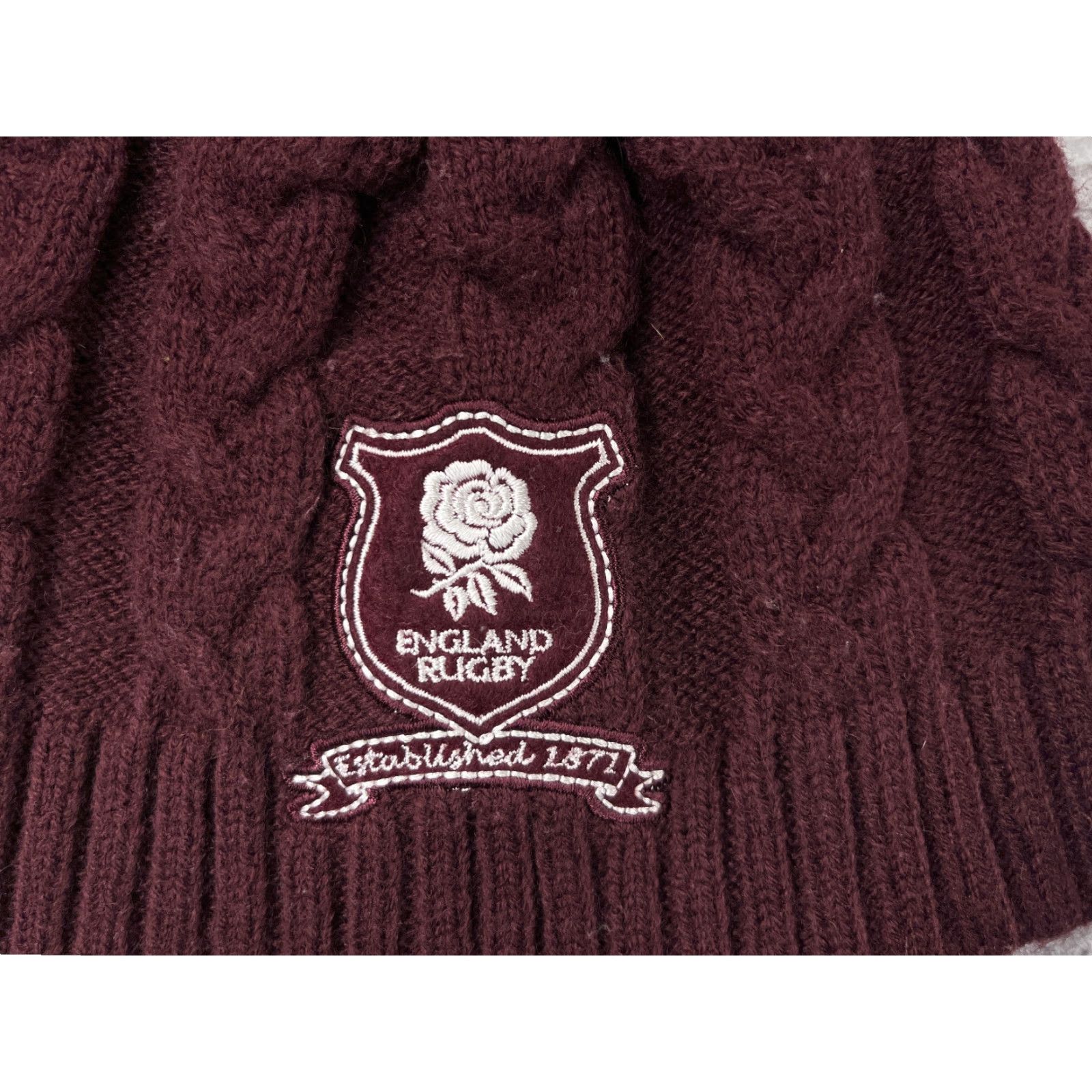 Vintage England Rugby RFU Beanie Adult One Size Burgundy Knit Acrylic Ski Est 1871 Size ONE SIZE - 4 Thumbnail