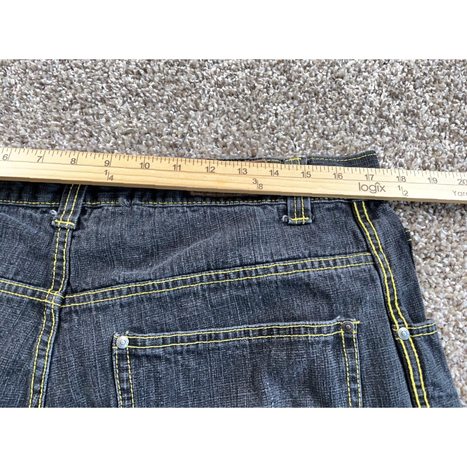 Vintage VINTAGE Ubug Baggy Fit Jean Shorts Bermuda Men 35 x 14 Black Yellow Stitching Denim Cotton Hip Hop Retro 90s Mens Size US 35 - 5 Thumbnail
